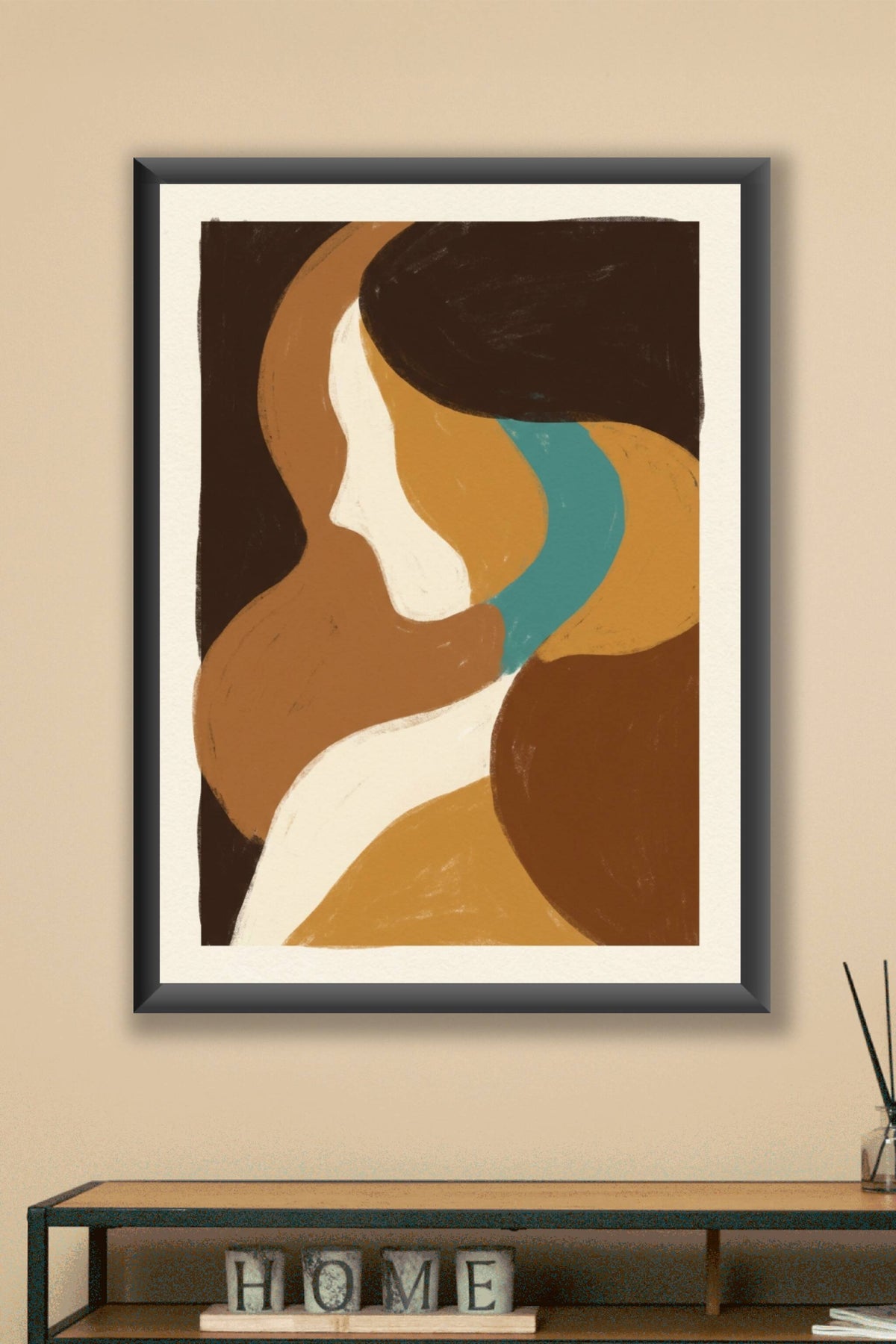 Affiche de femme abstraite, poster formes ocres