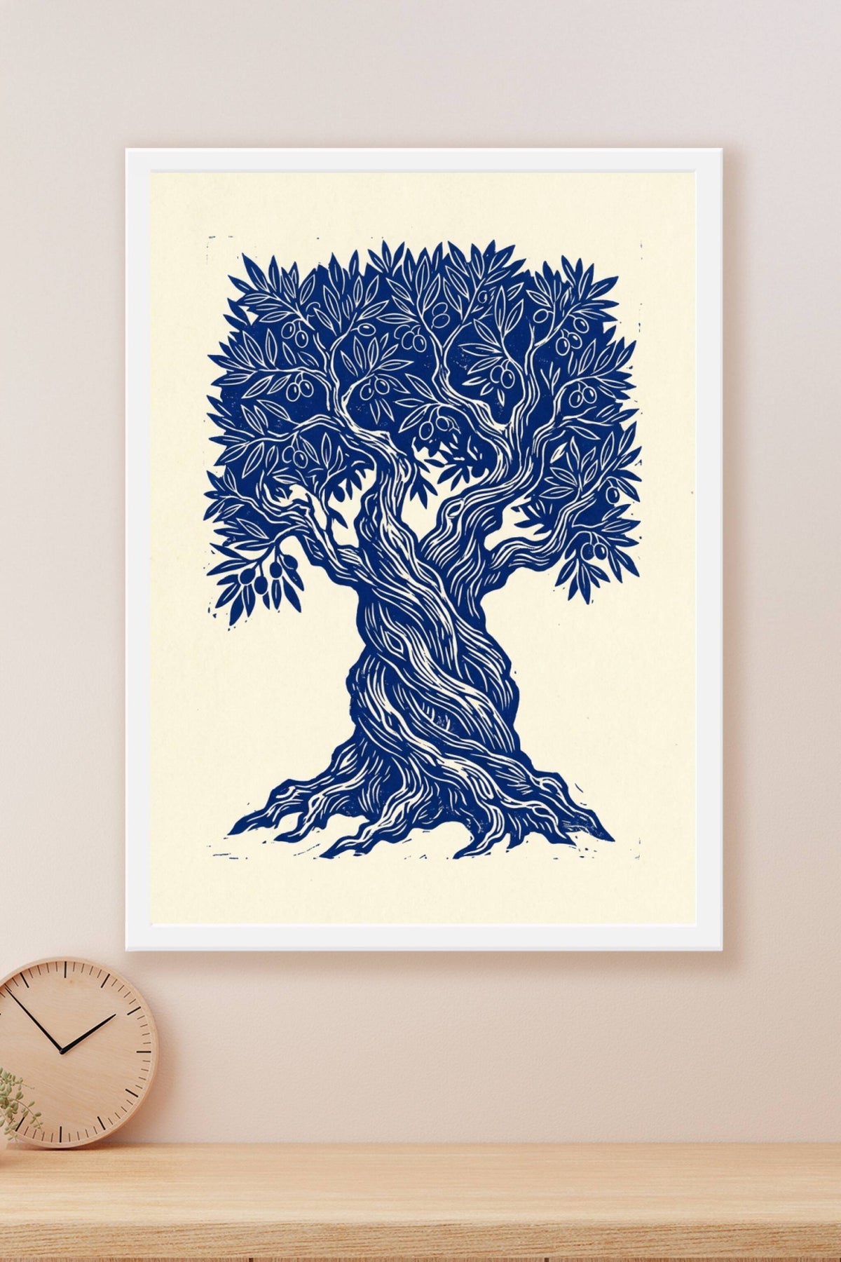 Affiche d'olivier bleu, poster linogravure