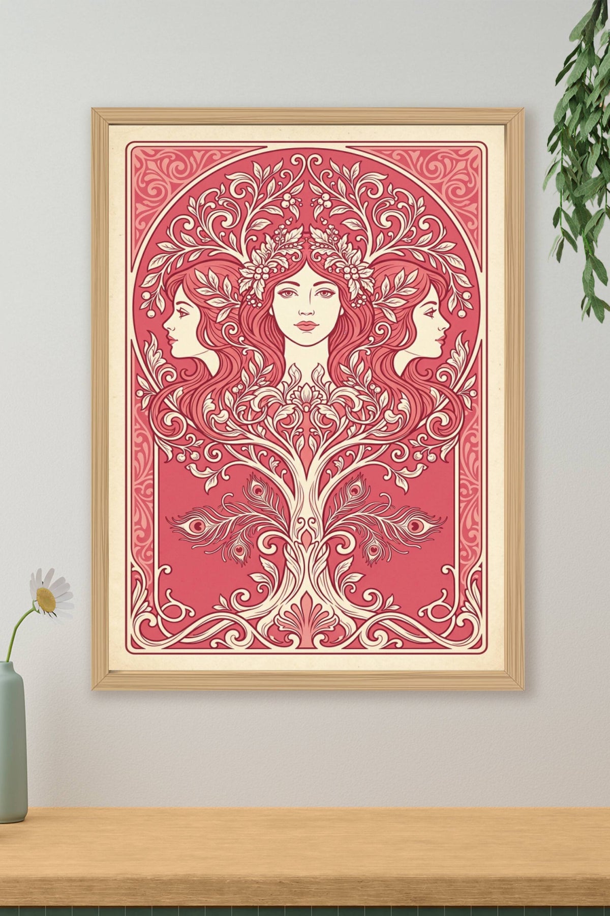 Affiche Art Nouveau femme, poster floral