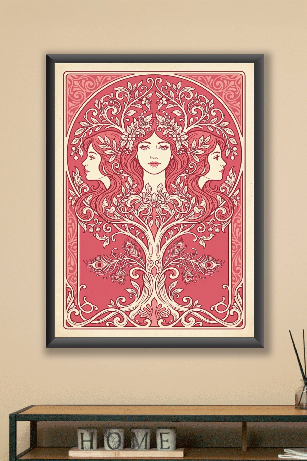 Affiche Art Nouveau femme, poster floral