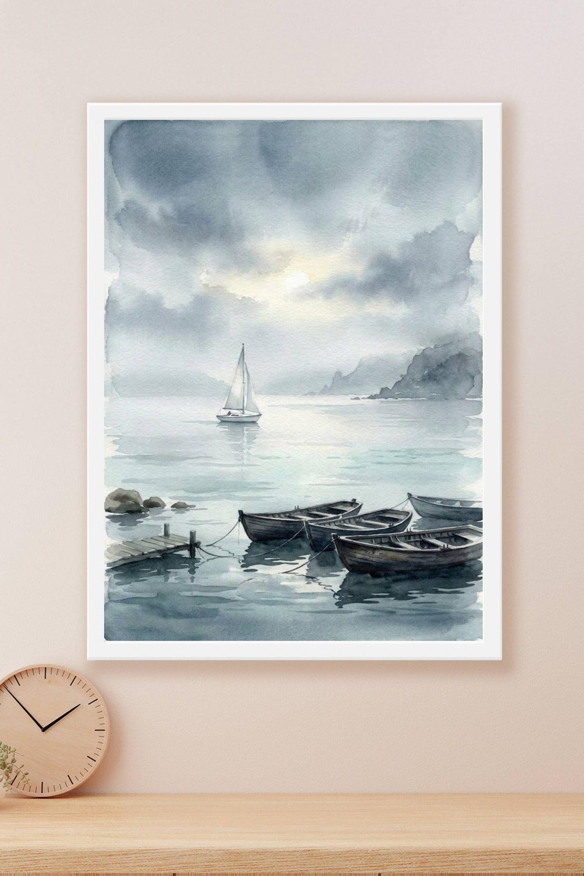 Affiche de voilier, poster aquarelle brumeuse