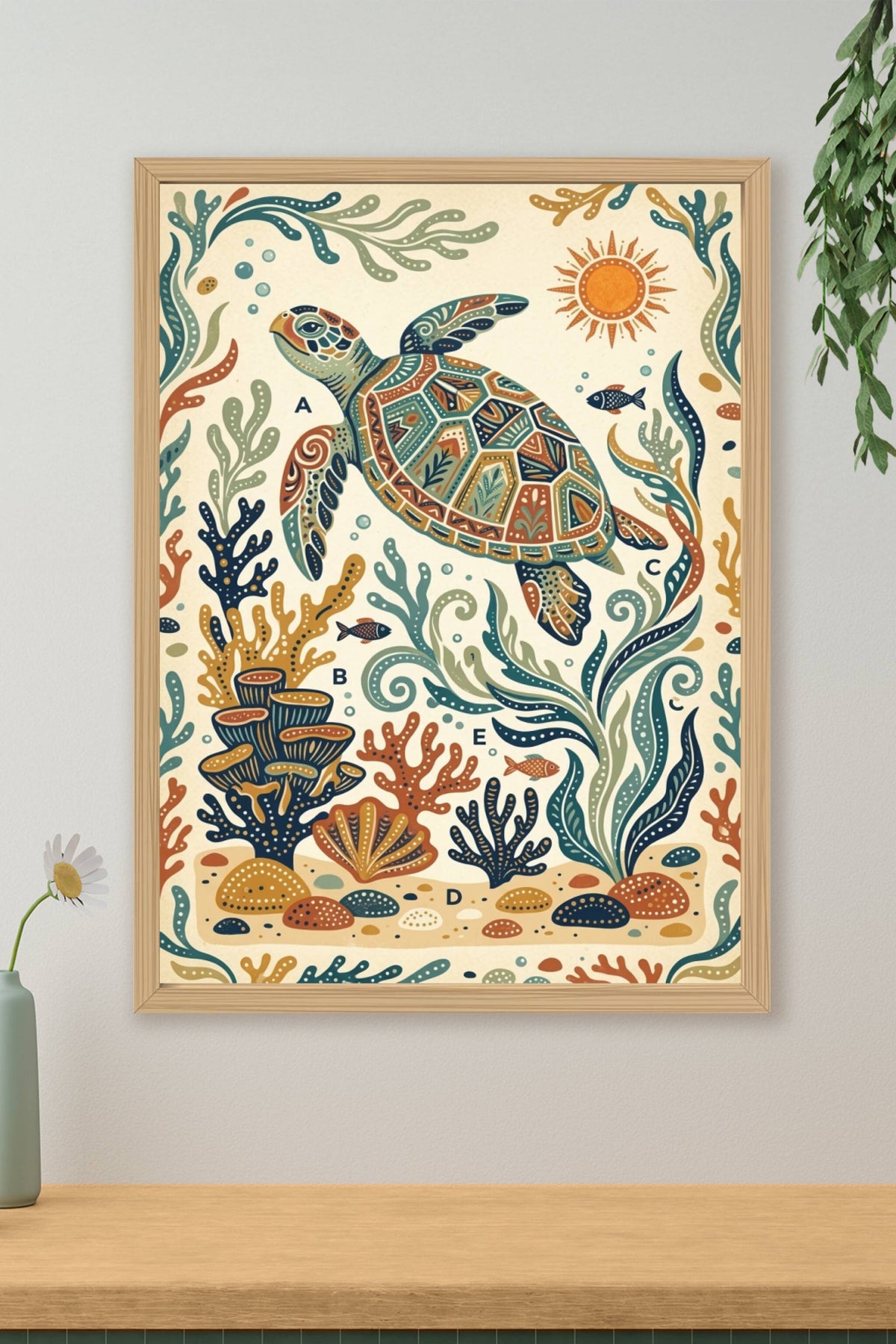 Affiche de la Tortue marine, poster motifs ethniques