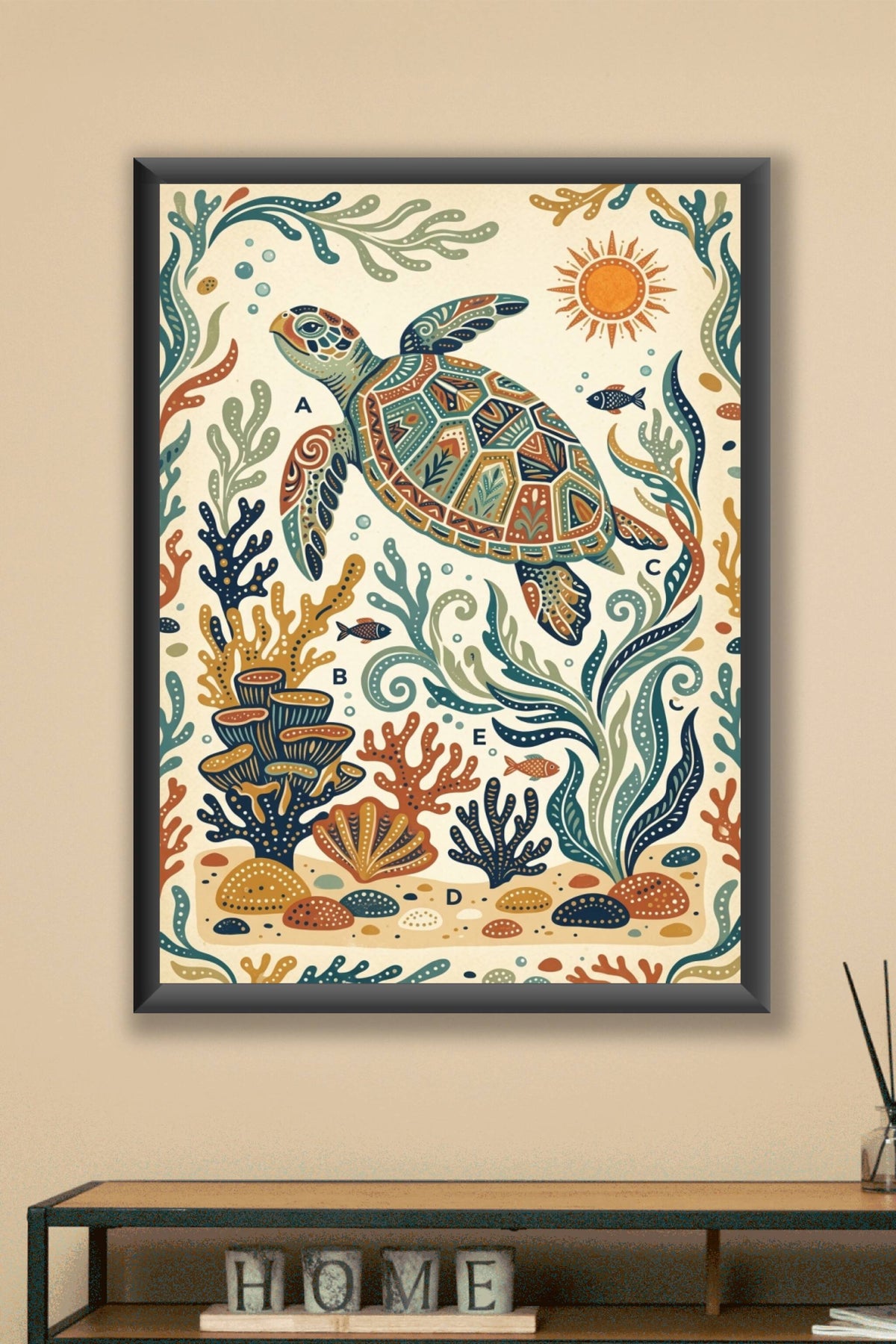 Affiche de la Tortue marine, poster motifs ethniques