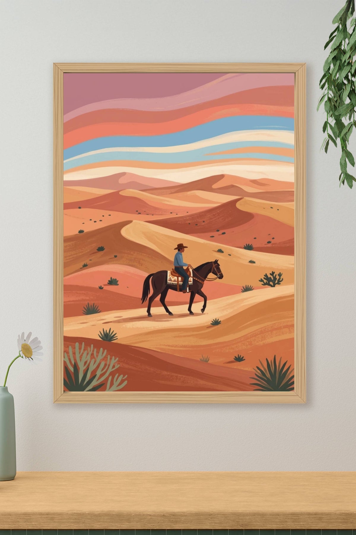 Affiche de cavalier, poster désert illustré