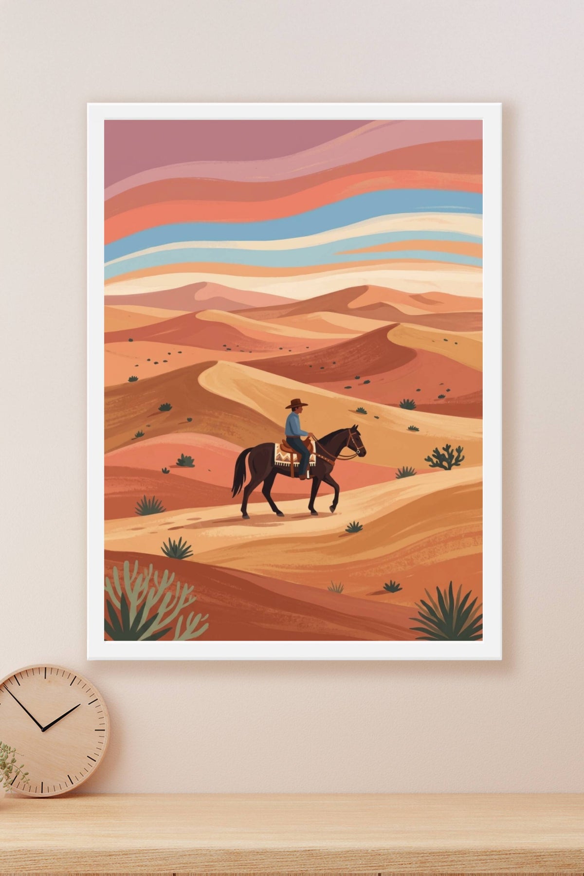 Affiche de cavalier, poster désert illustré