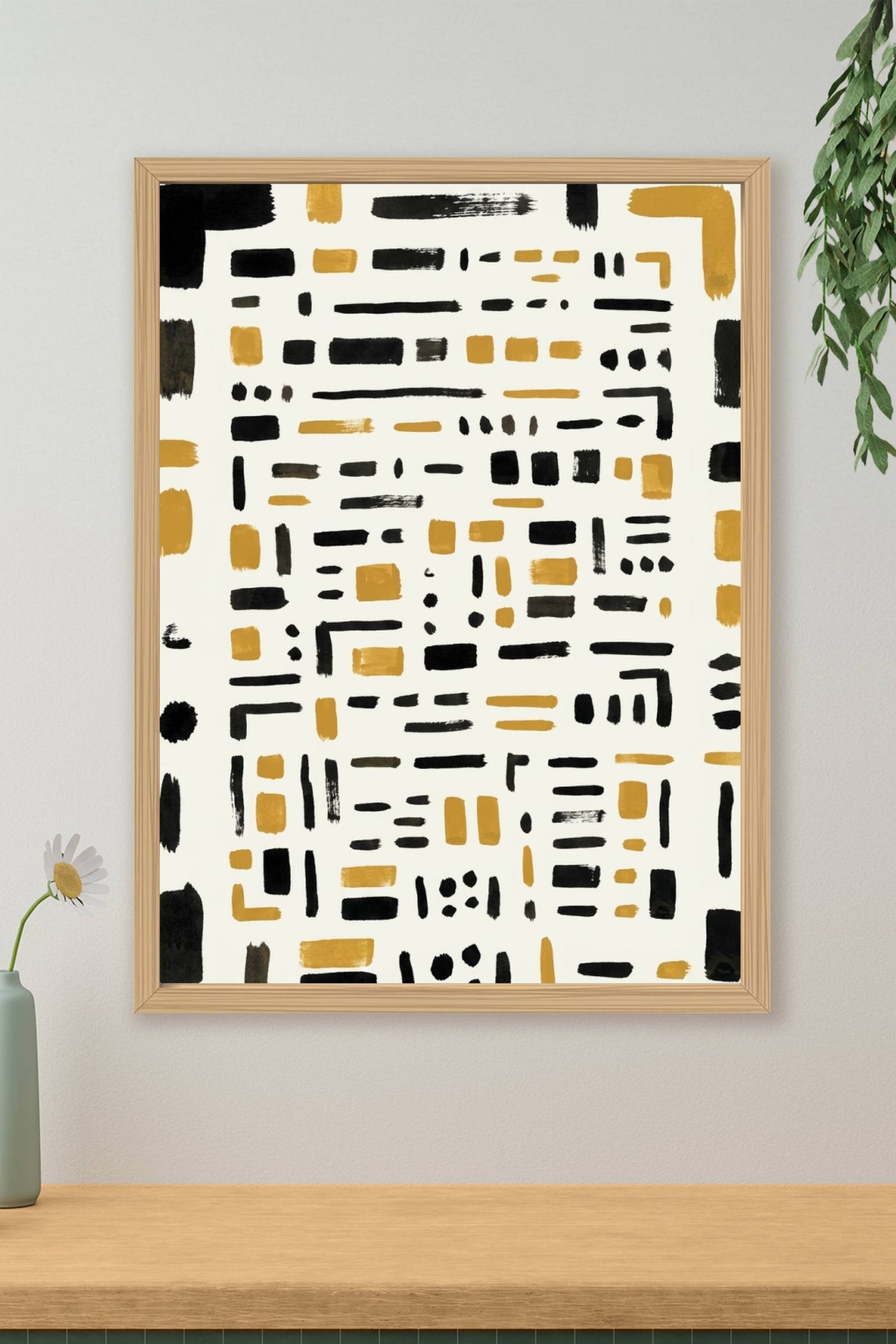 Affiche d'art abstrait, poster formes noires et ocre
