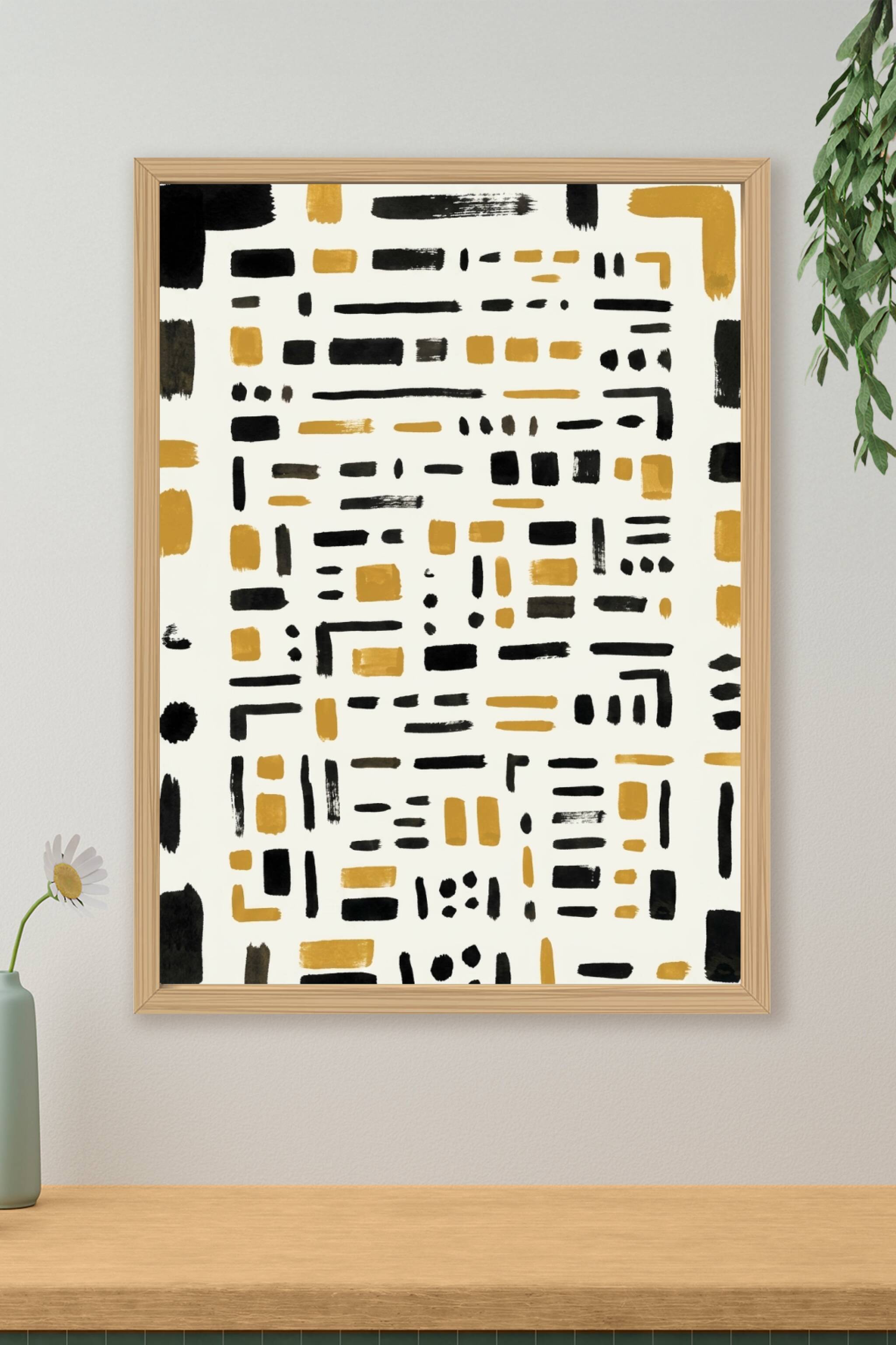 Affiche d'art abstrait, poster formes noires et ocre