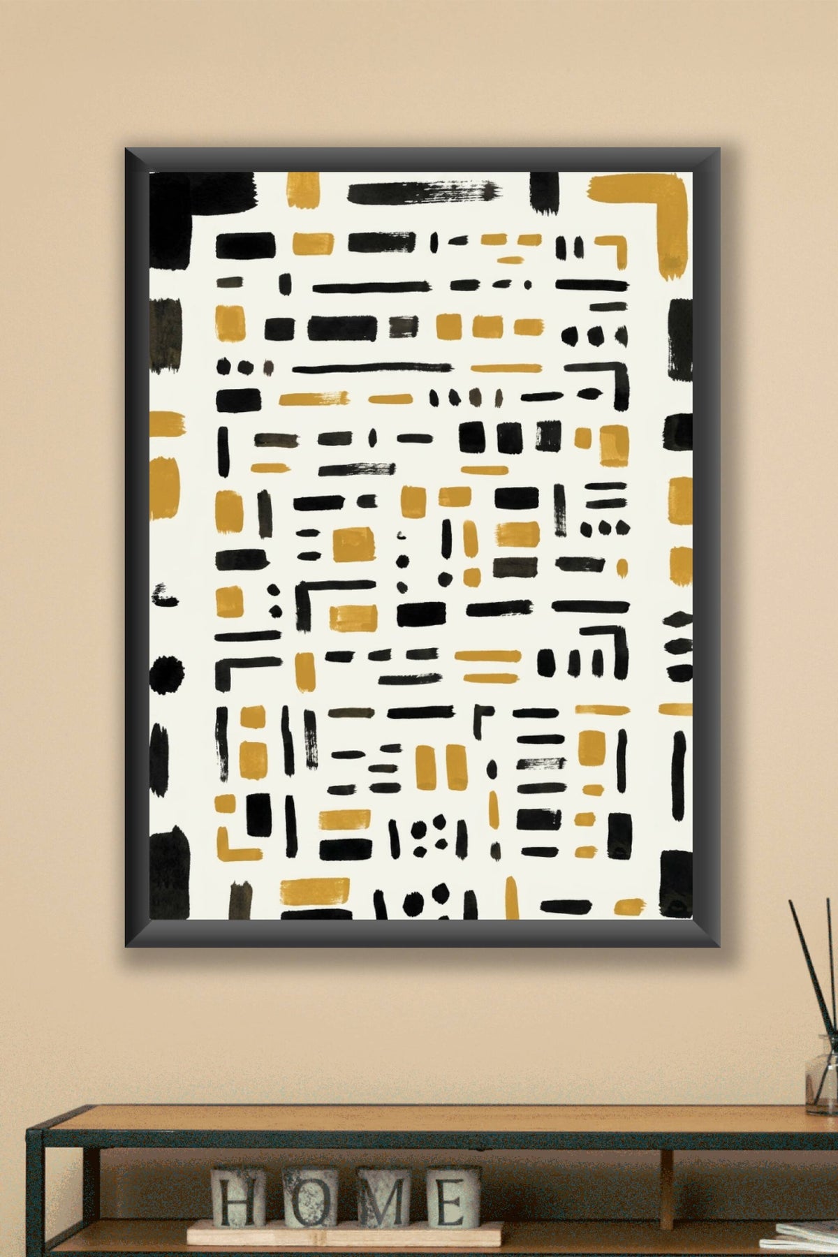 Affiche d'art abstrait, poster formes noires et ocre