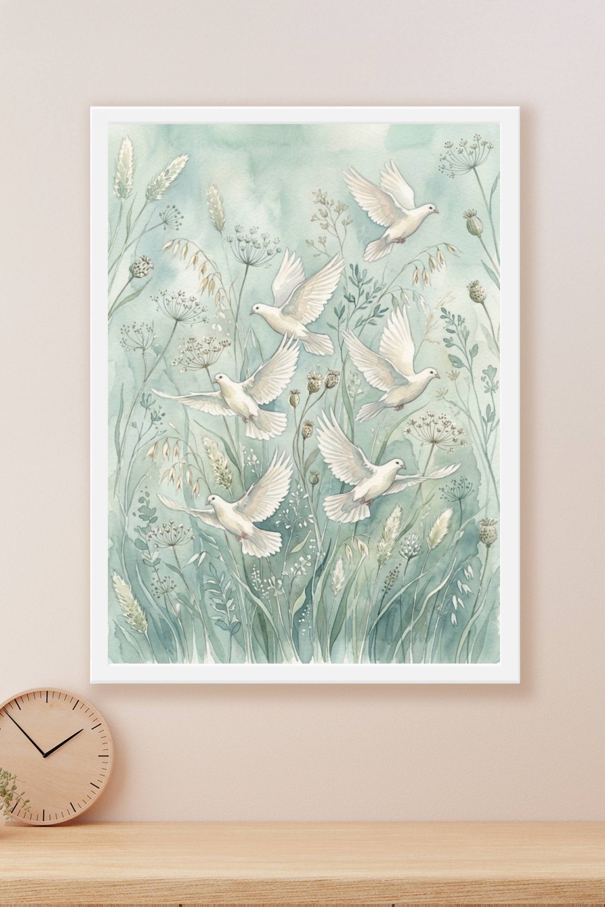 Affiche de colombes blanches, poster aquarelle