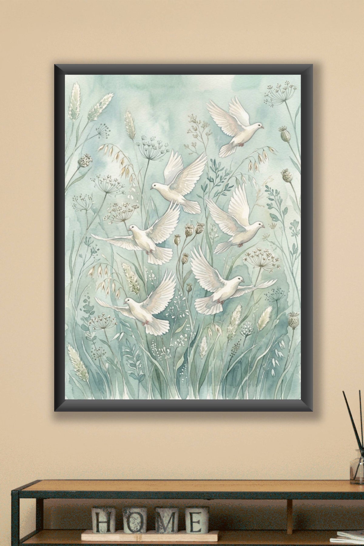 Affiche de colombes blanches, poster aquarelle