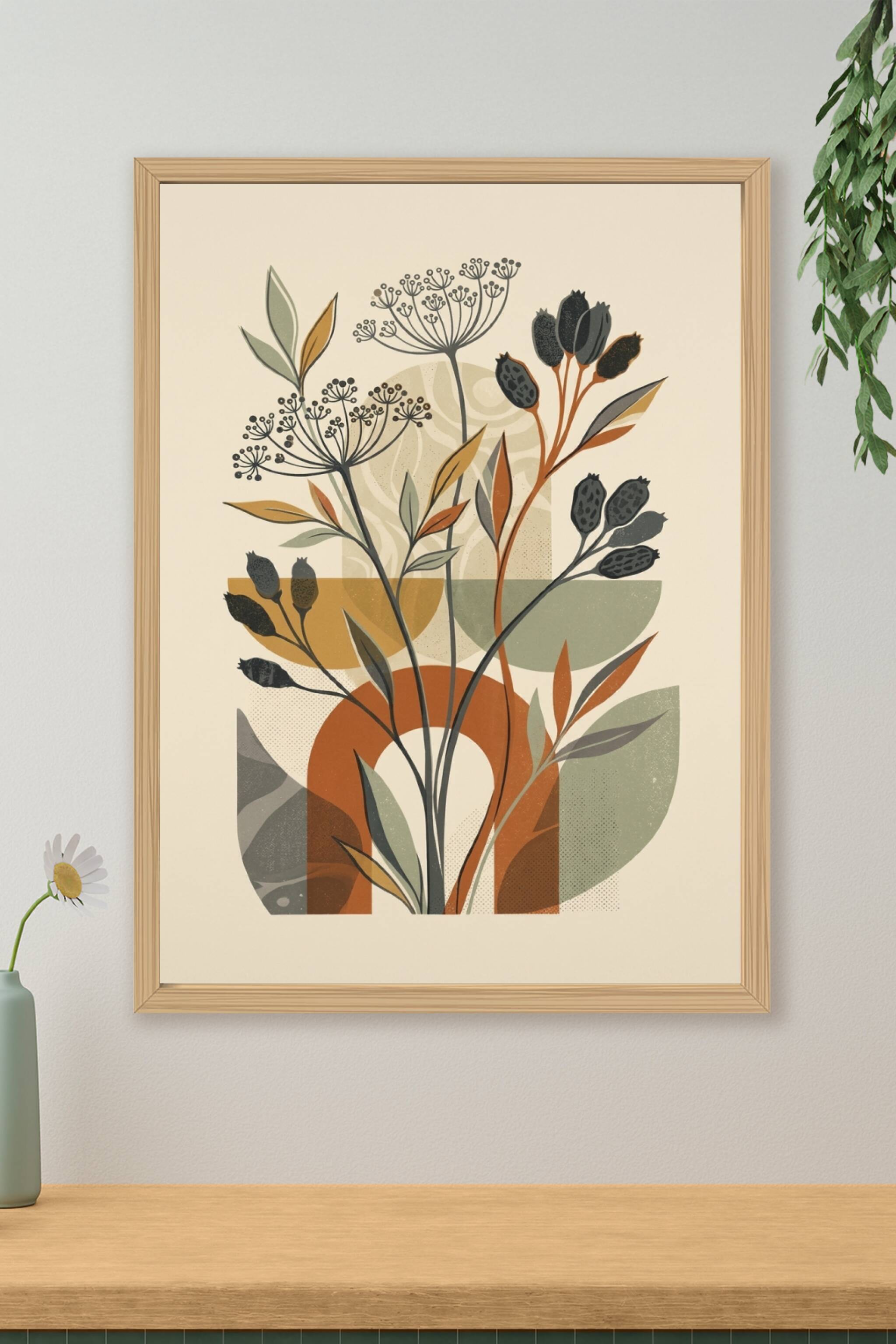 Affiche de fleurs séchées, poster formes abstraites