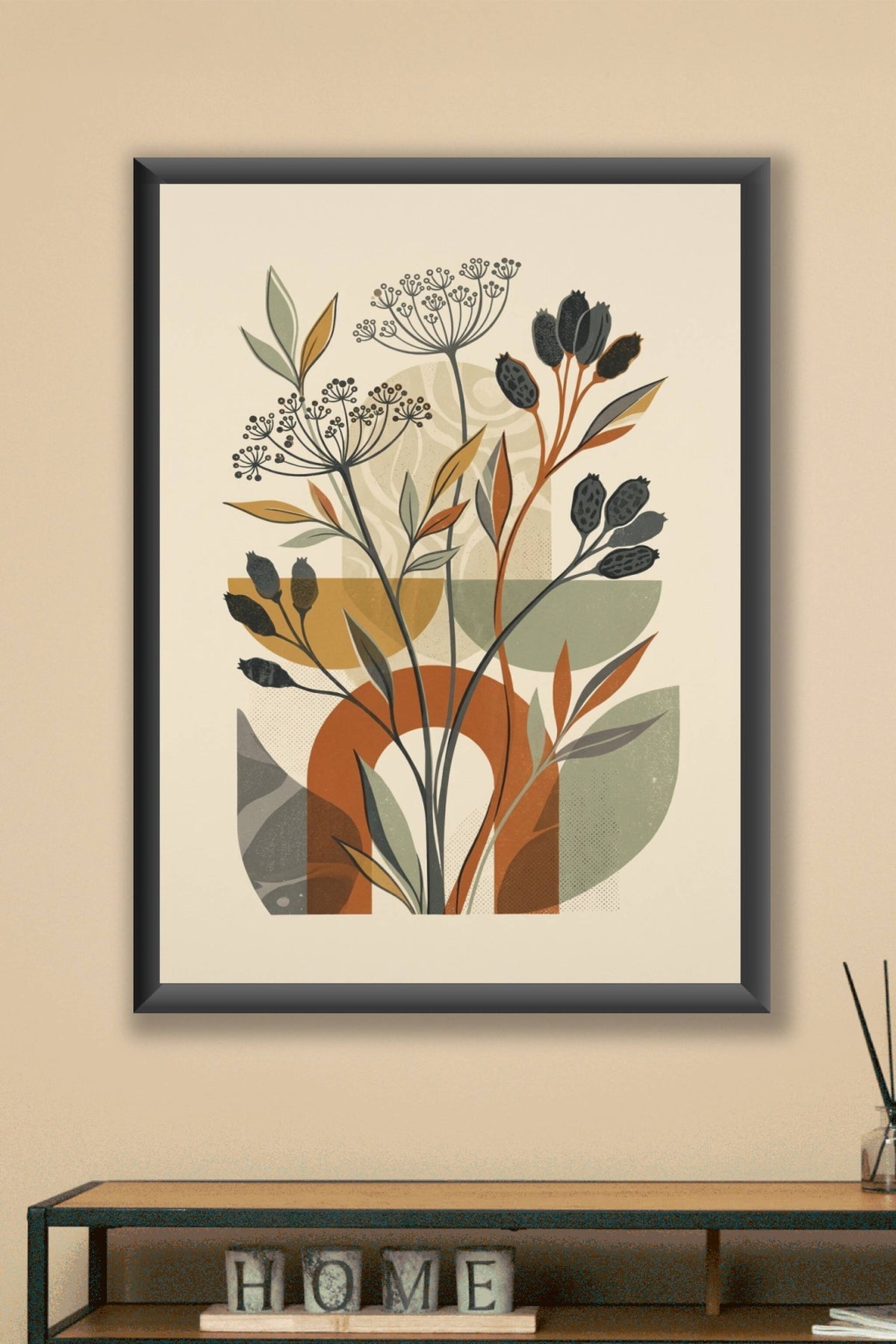 Affiche de fleurs séchées, poster formes abstraites