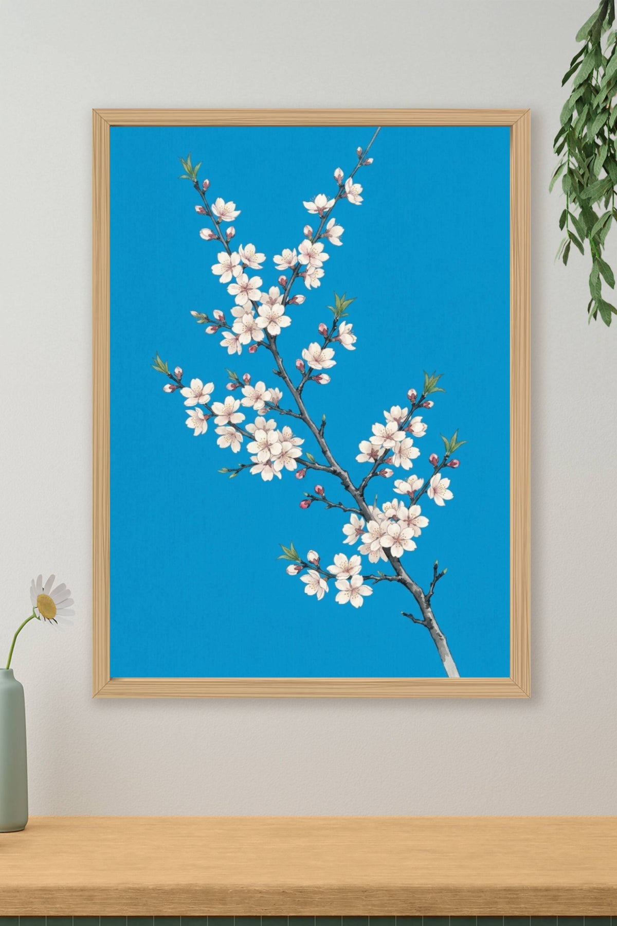 Poster d'amandier en fleurs, branche japonaise