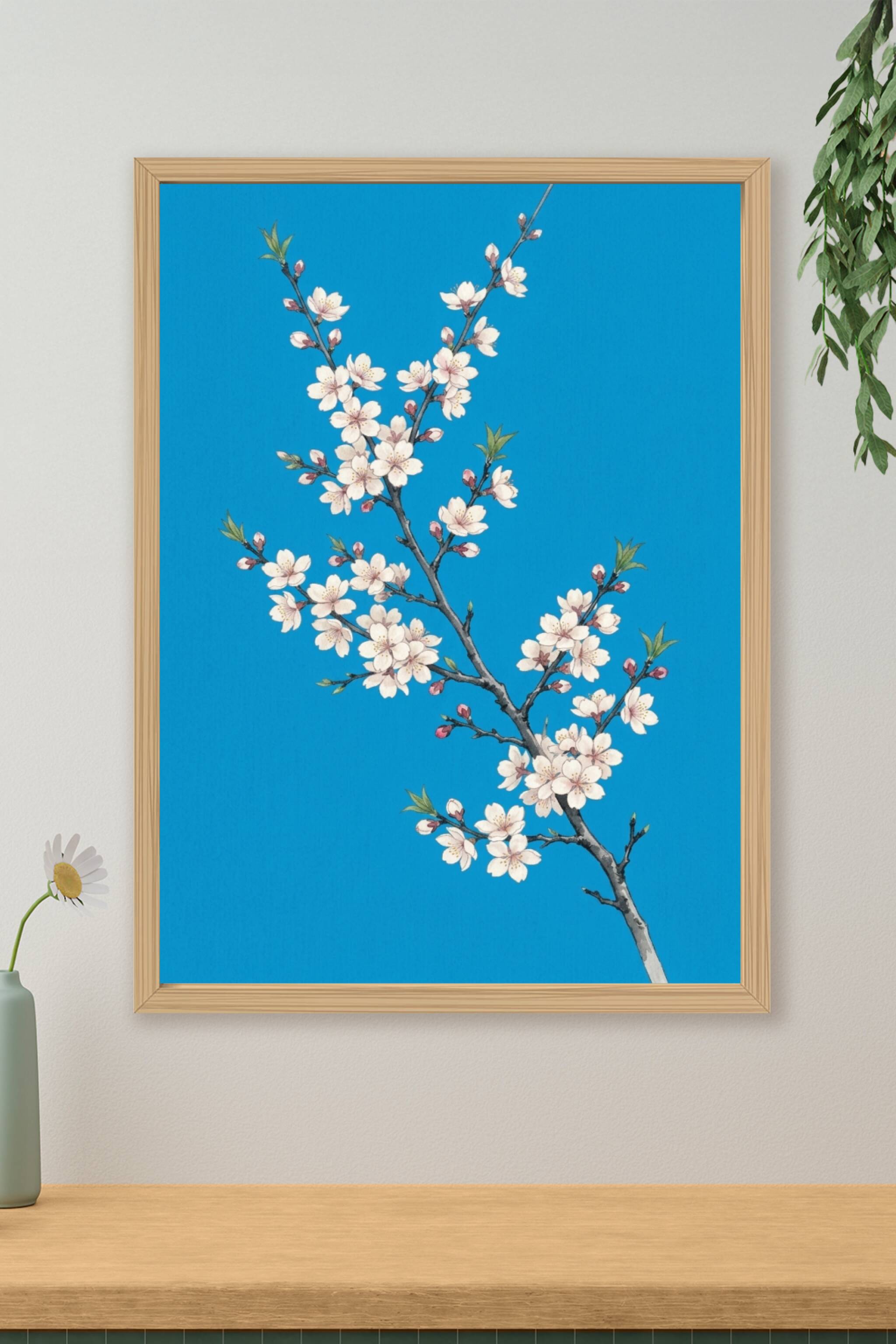 Poster d'amandier en fleurs, branche japonaise