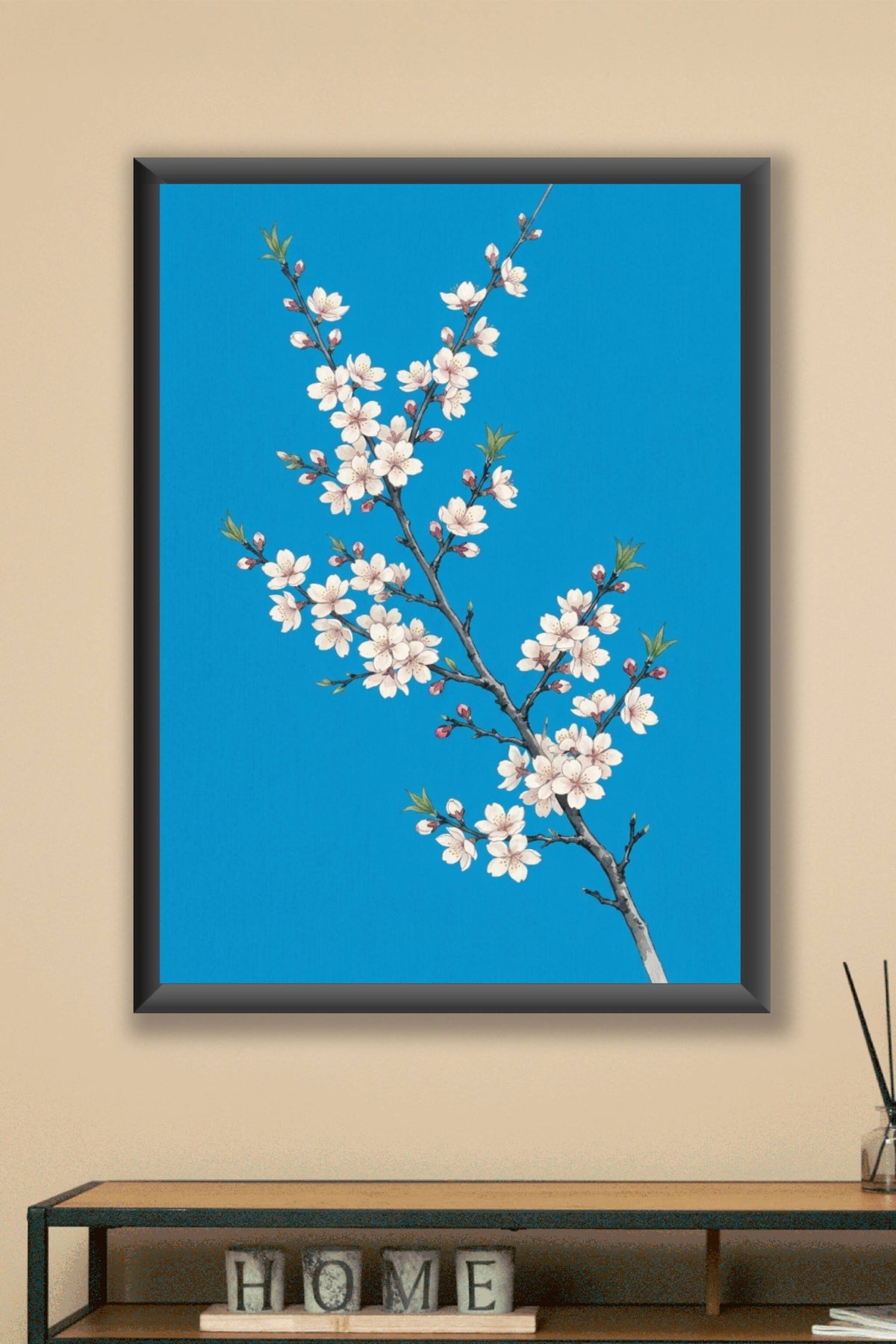 Poster d'amandier en fleurs, branche japonaise