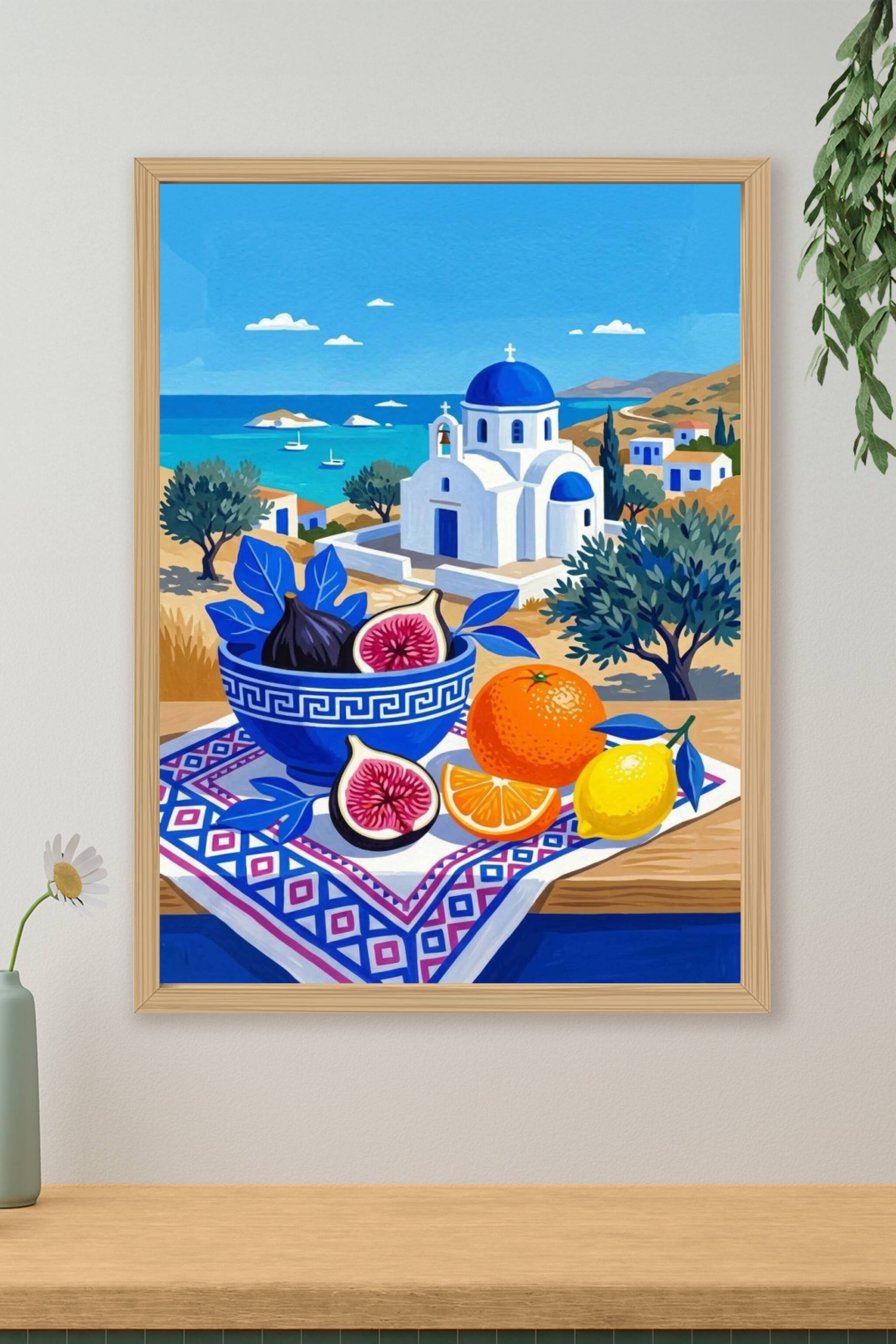 Affiche de Grèce, poster église bleue