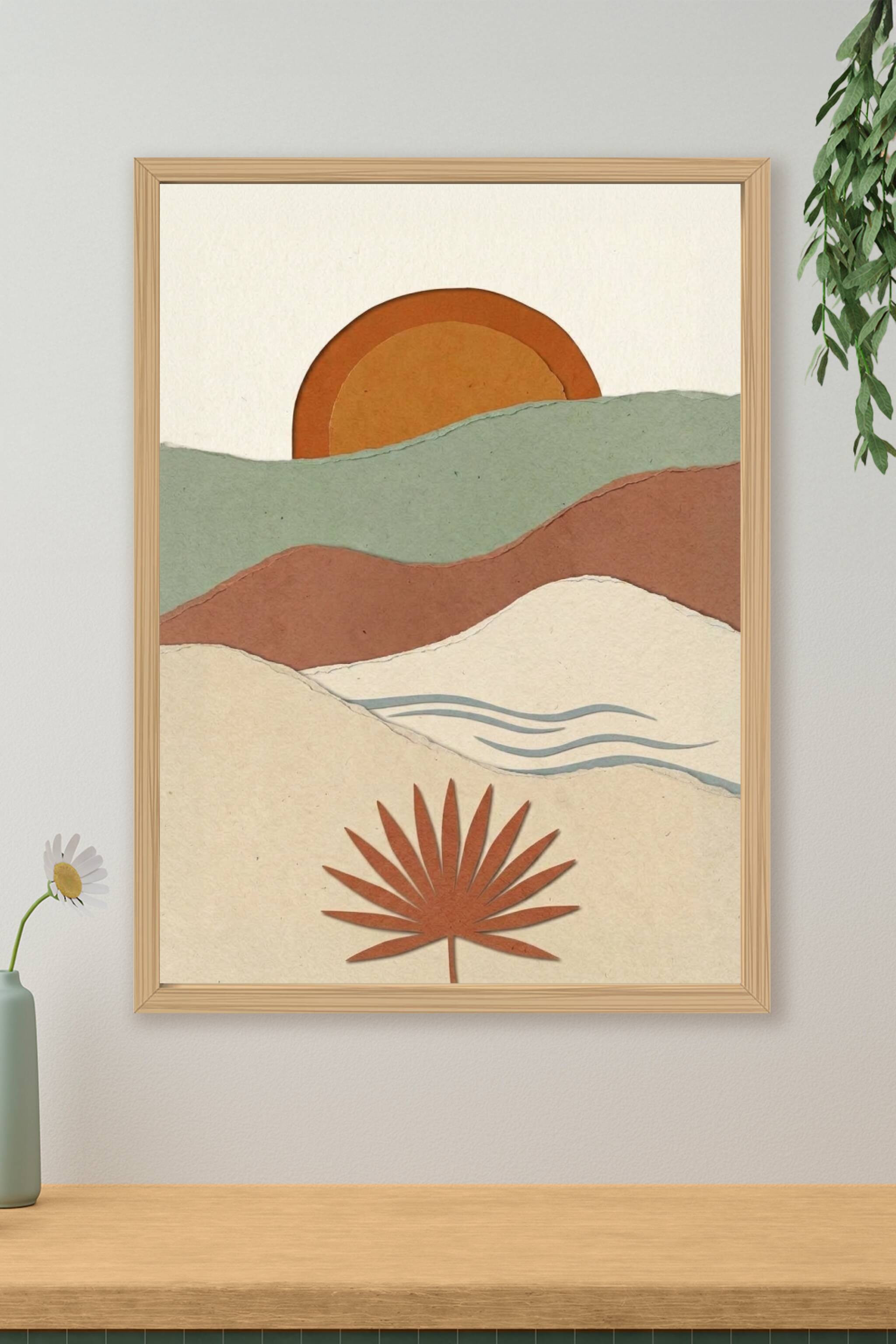 Poster Paysage abstrait, style papier découpé