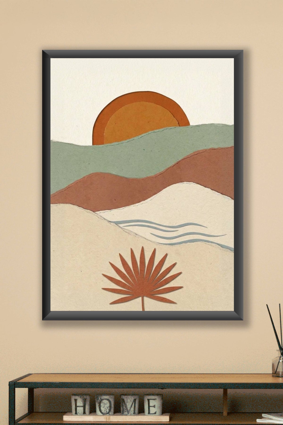 Poster Paysage abstrait, style papier découpé