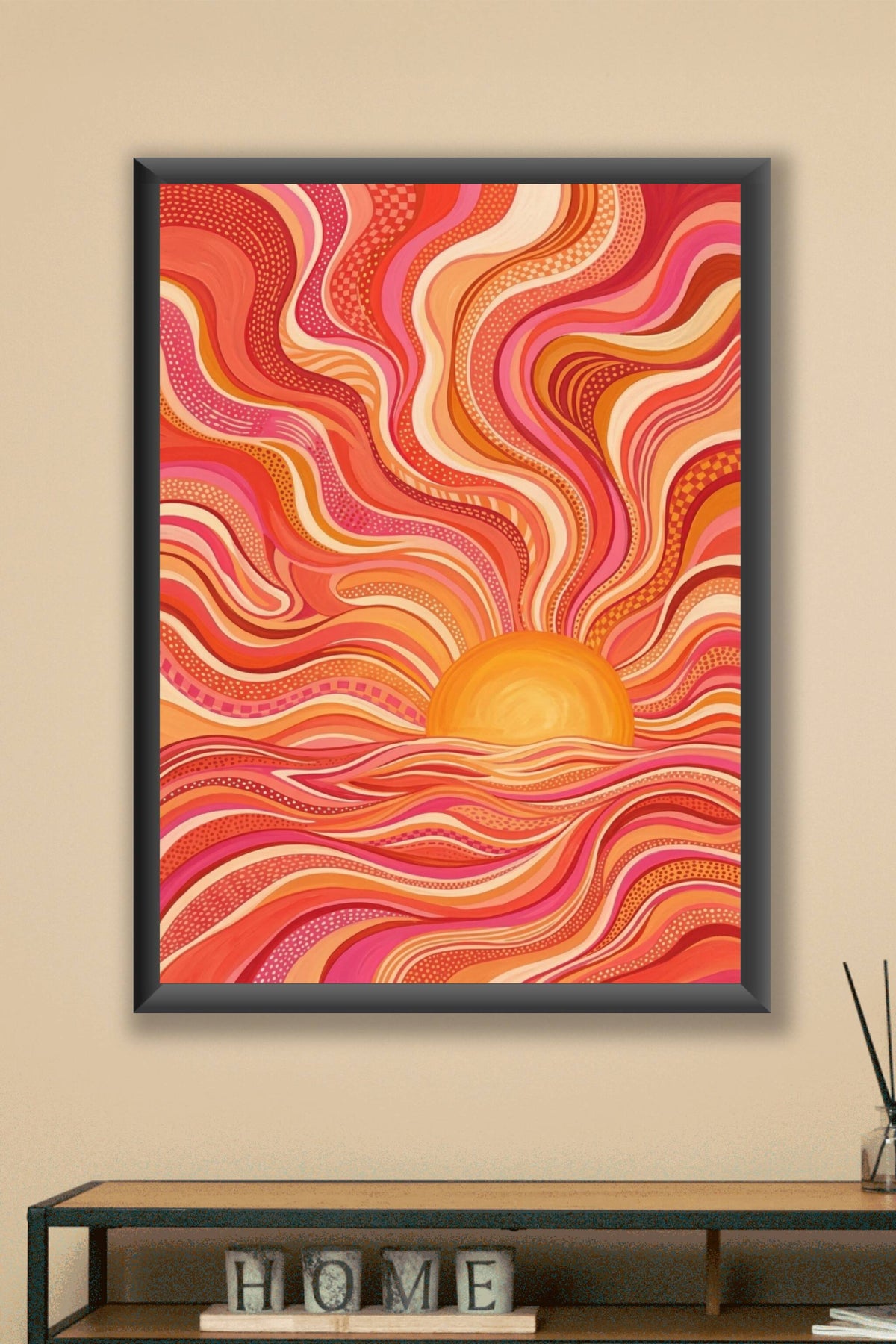 Poster d'un coucher de soleil, vagues psychédéliques