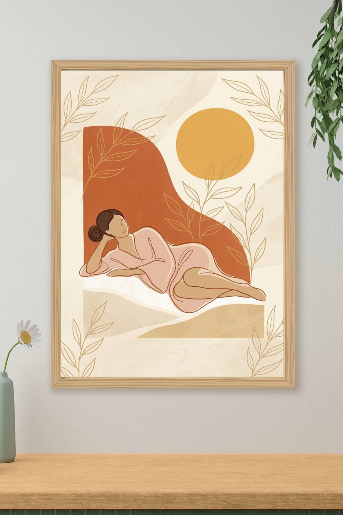 Poster femme allongée, illustration soleil