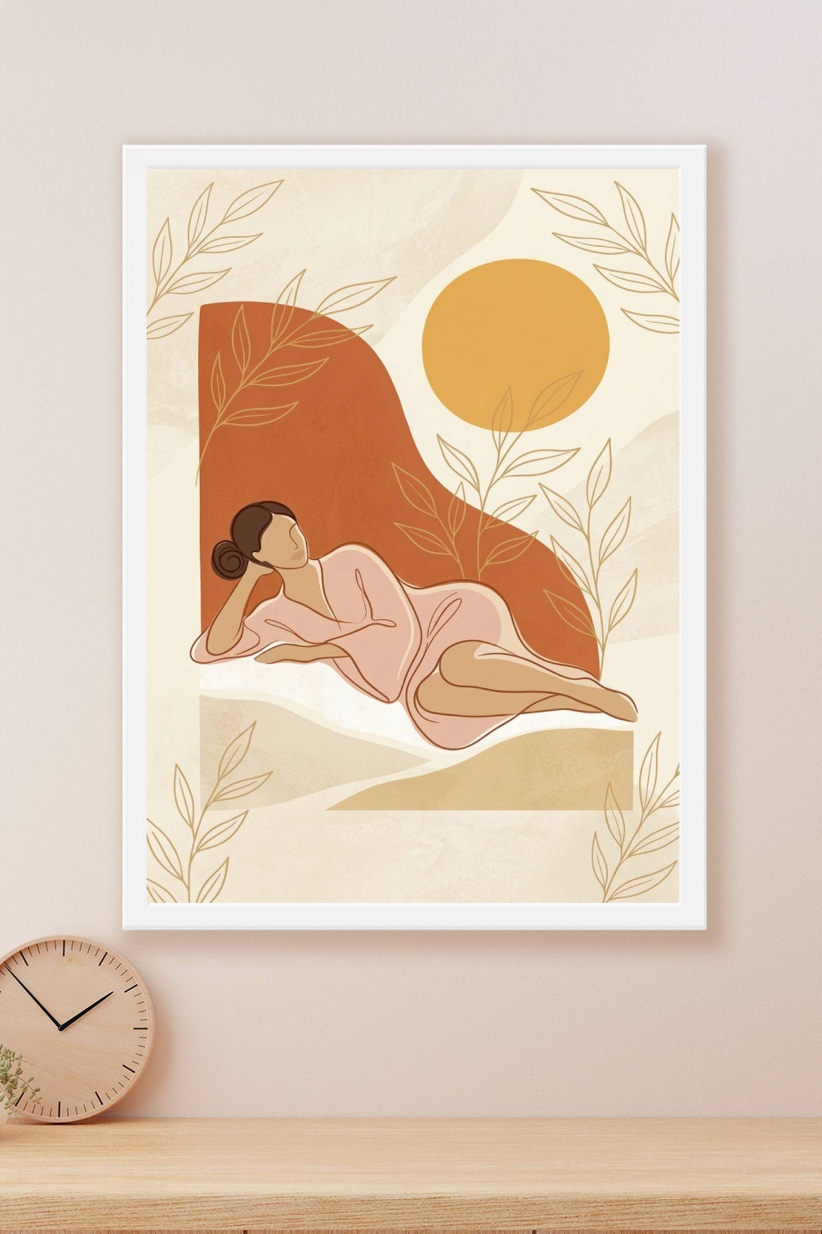 Poster femme allongée, illustration soleil