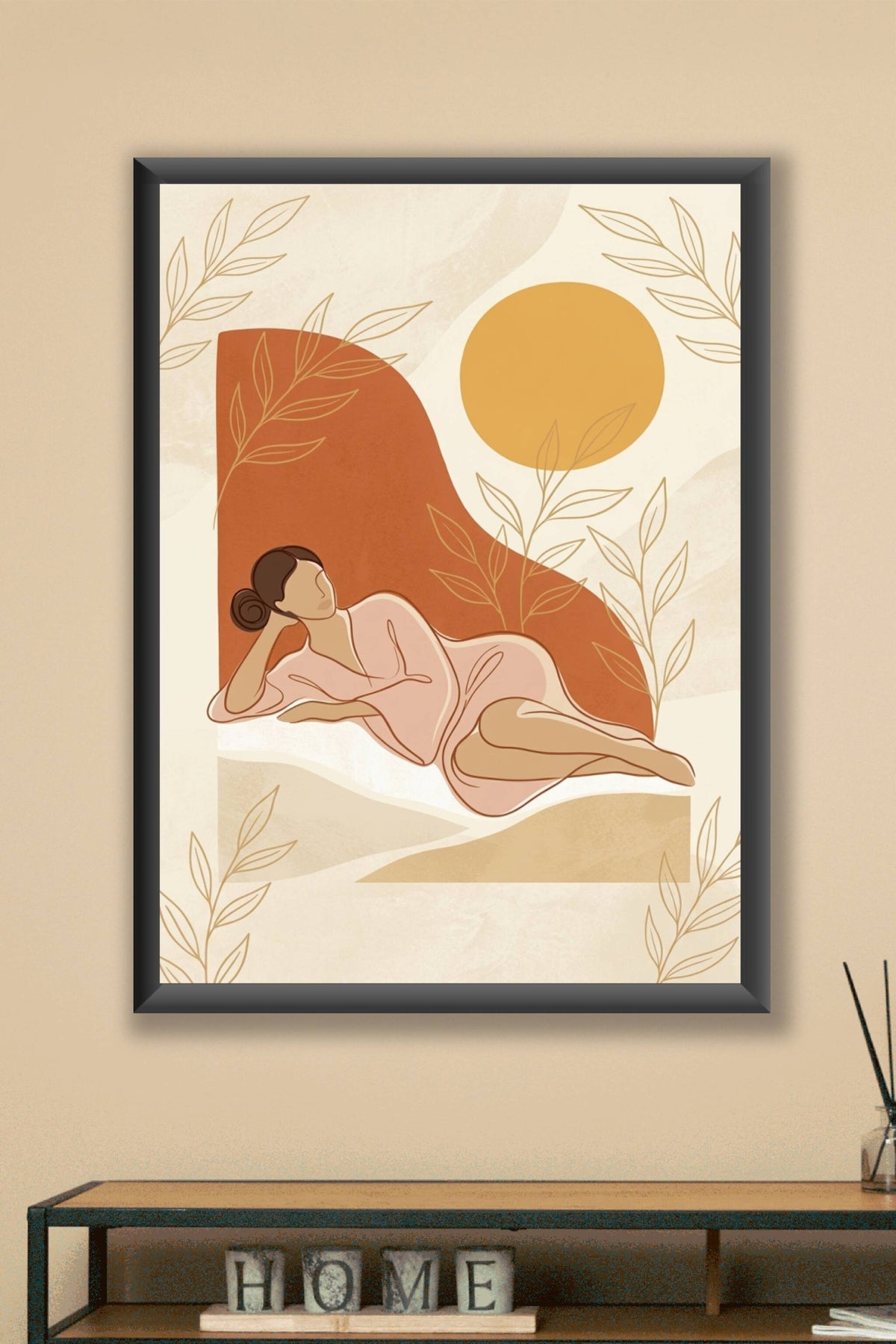 Poster femme allongée, illustration soleil