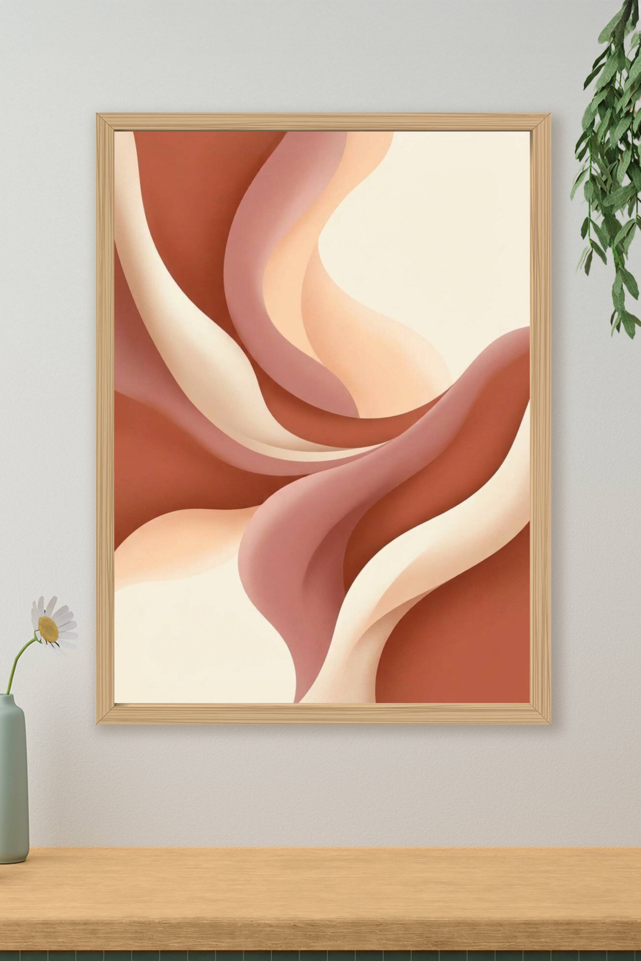 Affiche d'abstraction beige, poster vagues douces