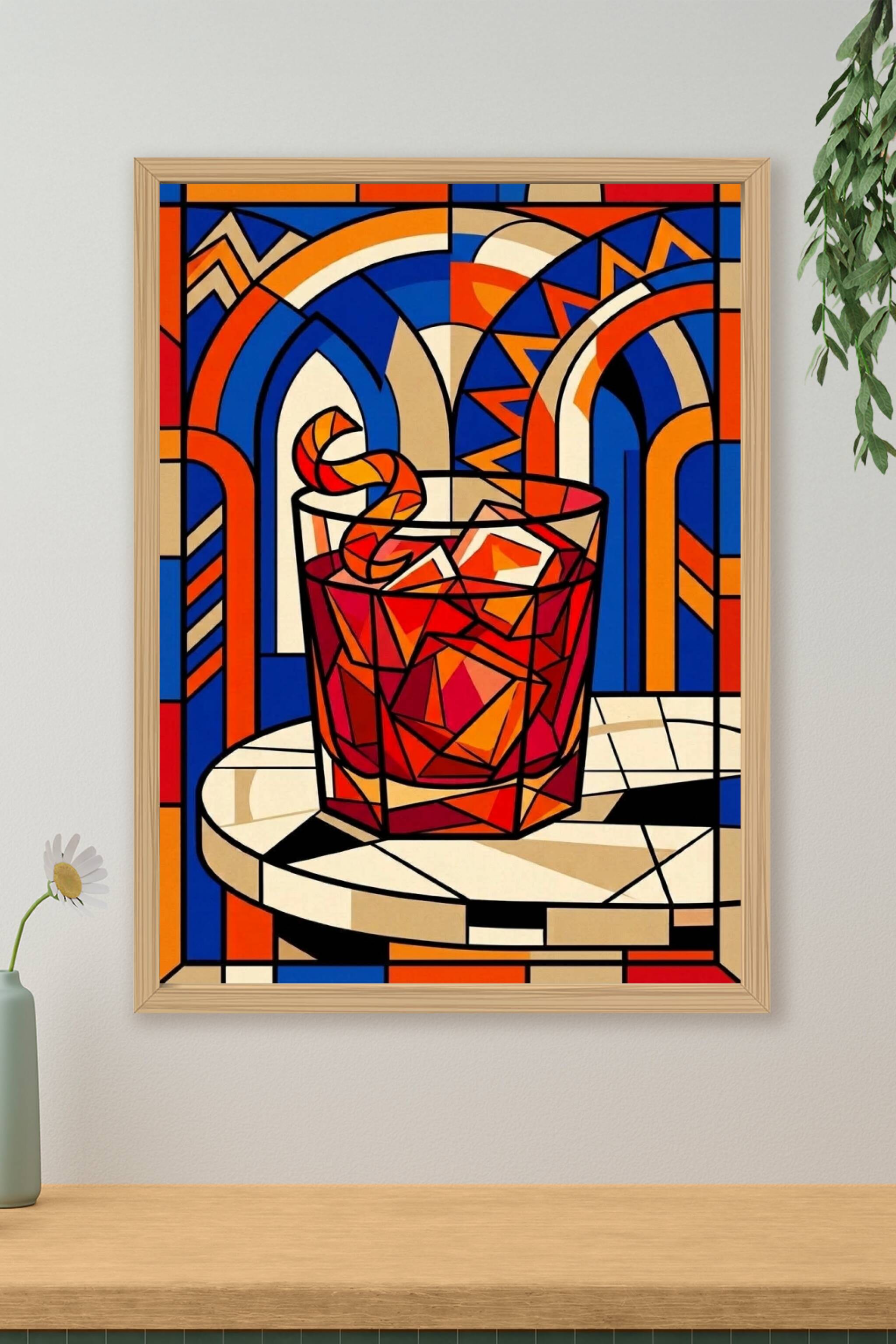 Affiche du cocktail Negroni, poster style vitrail