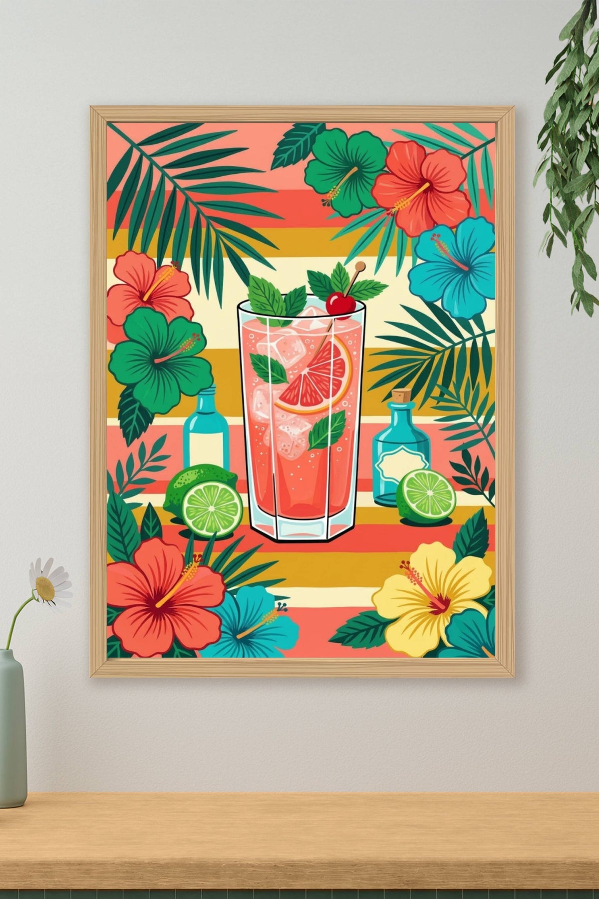 Affiche d'un cocktail tropical, poster fleurs hibiscus