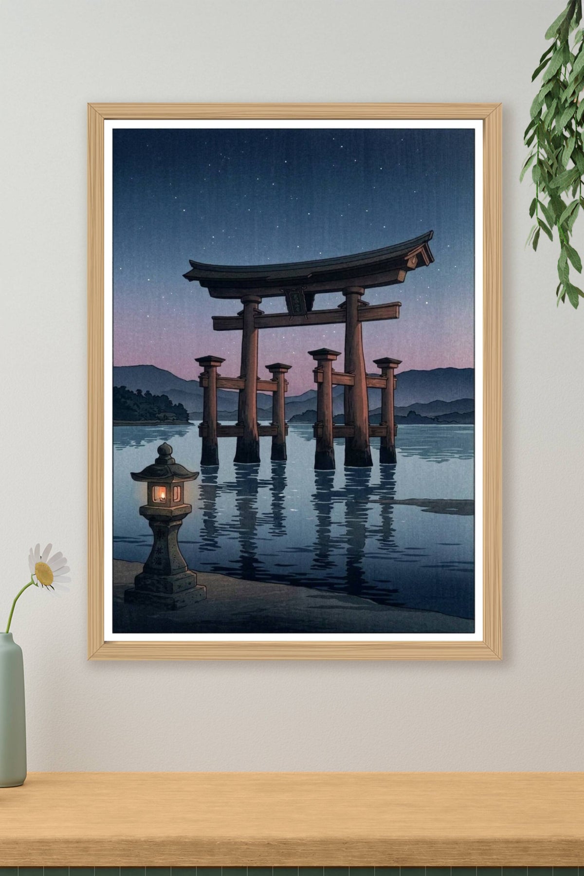 Affiche du Torii de Miyajima, poster nuit étoilée