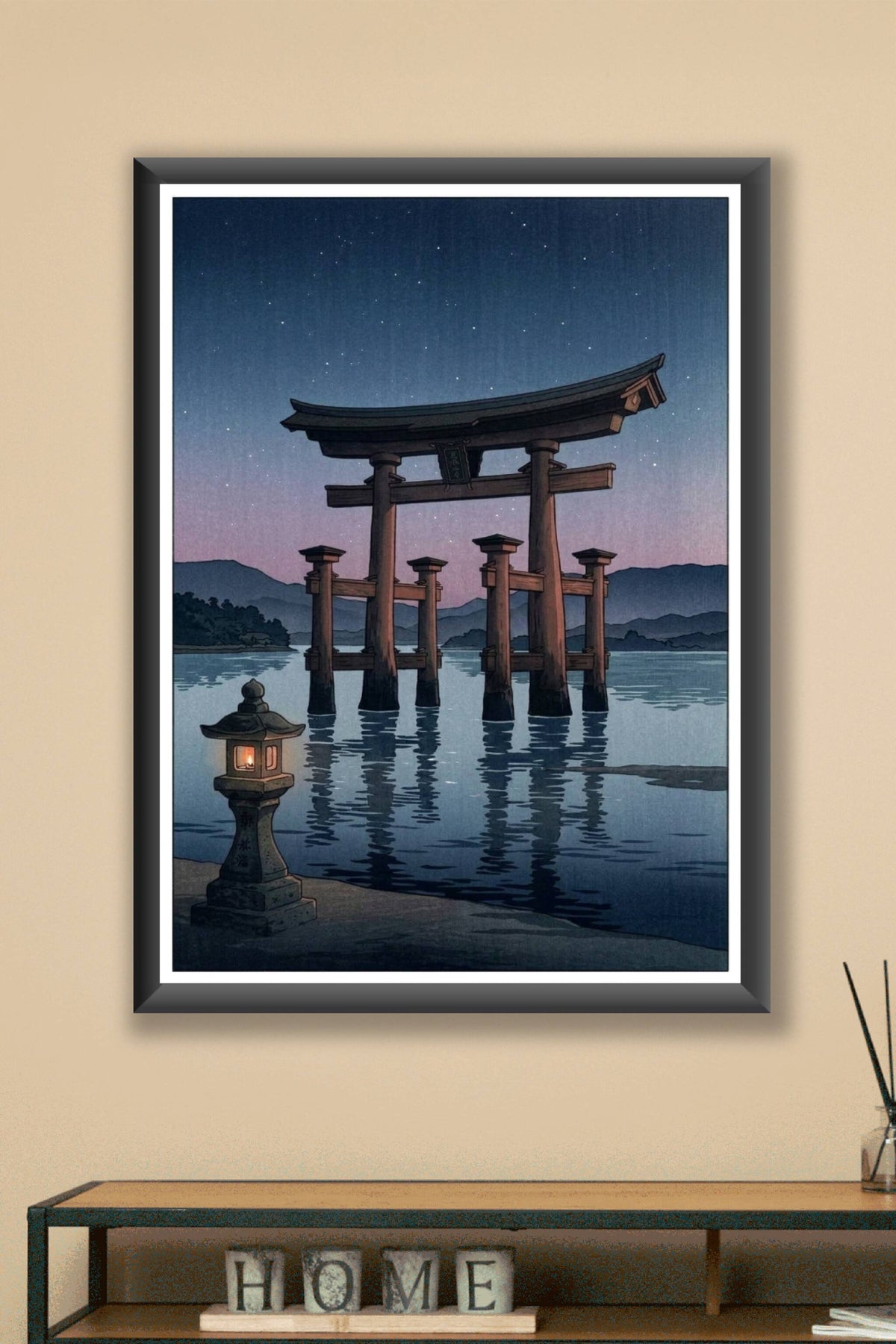 Affiche du Torii de Miyajima, poster nuit étoilée