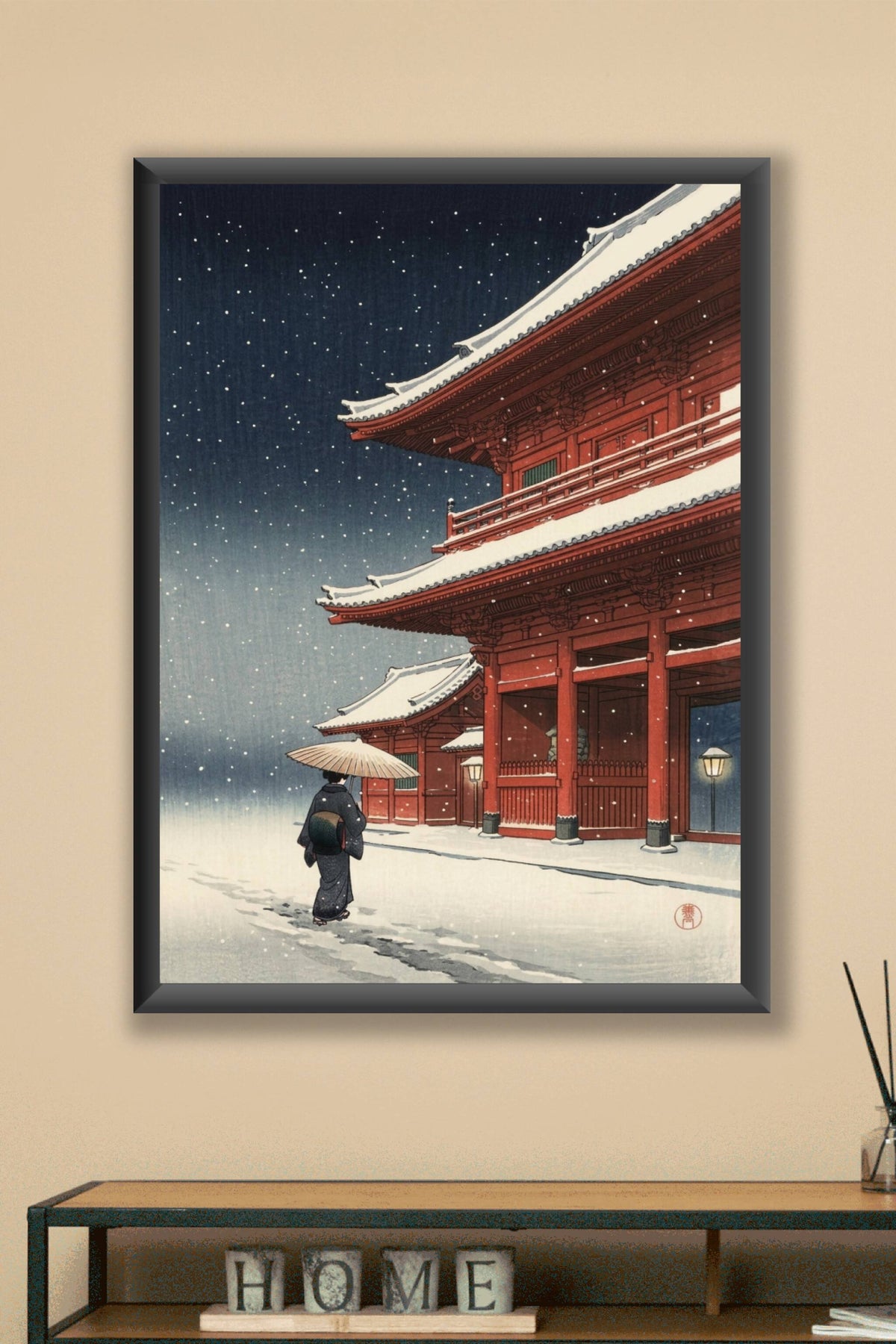 Affiche Temple Japonais sous la neige, poster