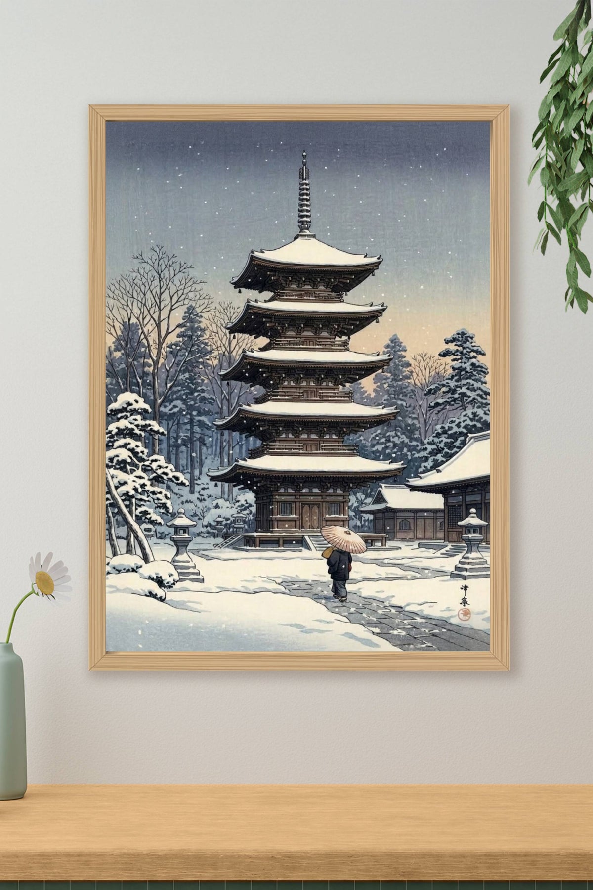 Affiche Pagode sous la neige, poster japonais