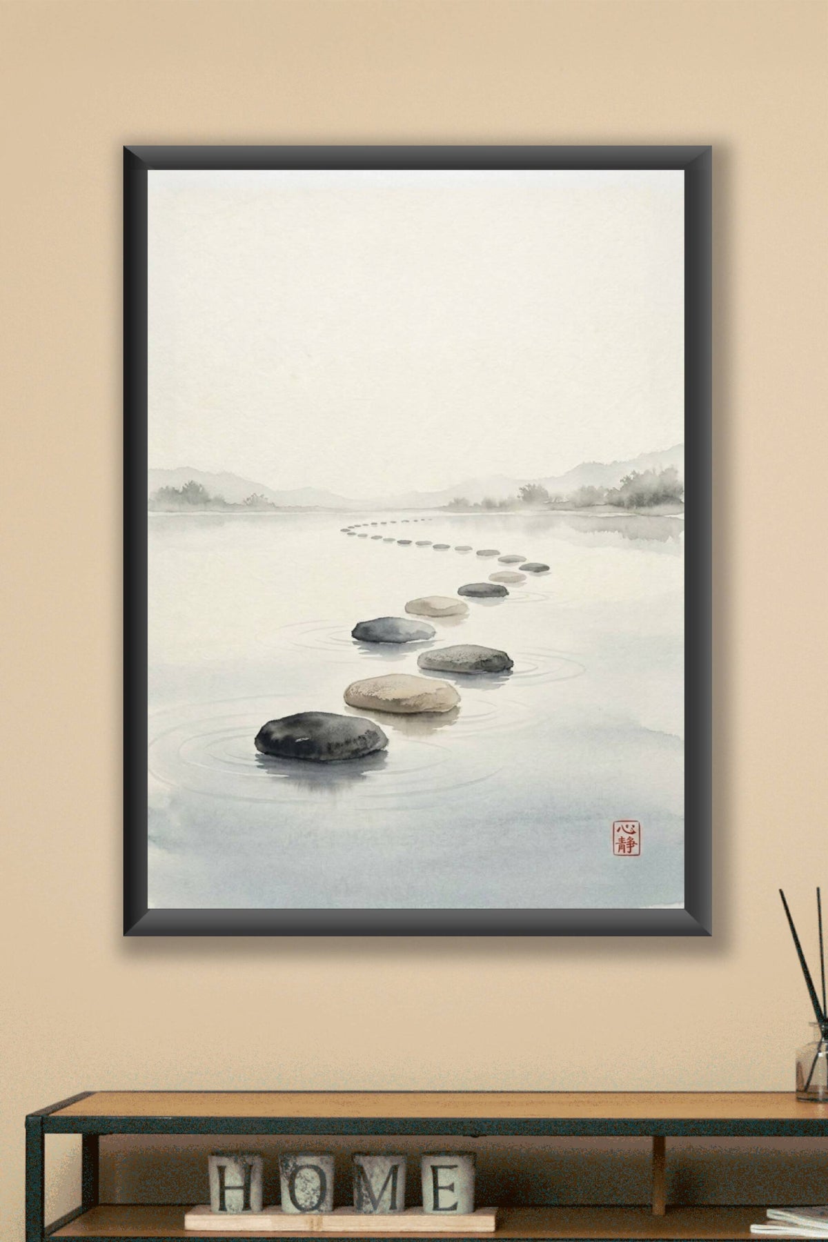 Affiche de jardin zen japonais, poster galets