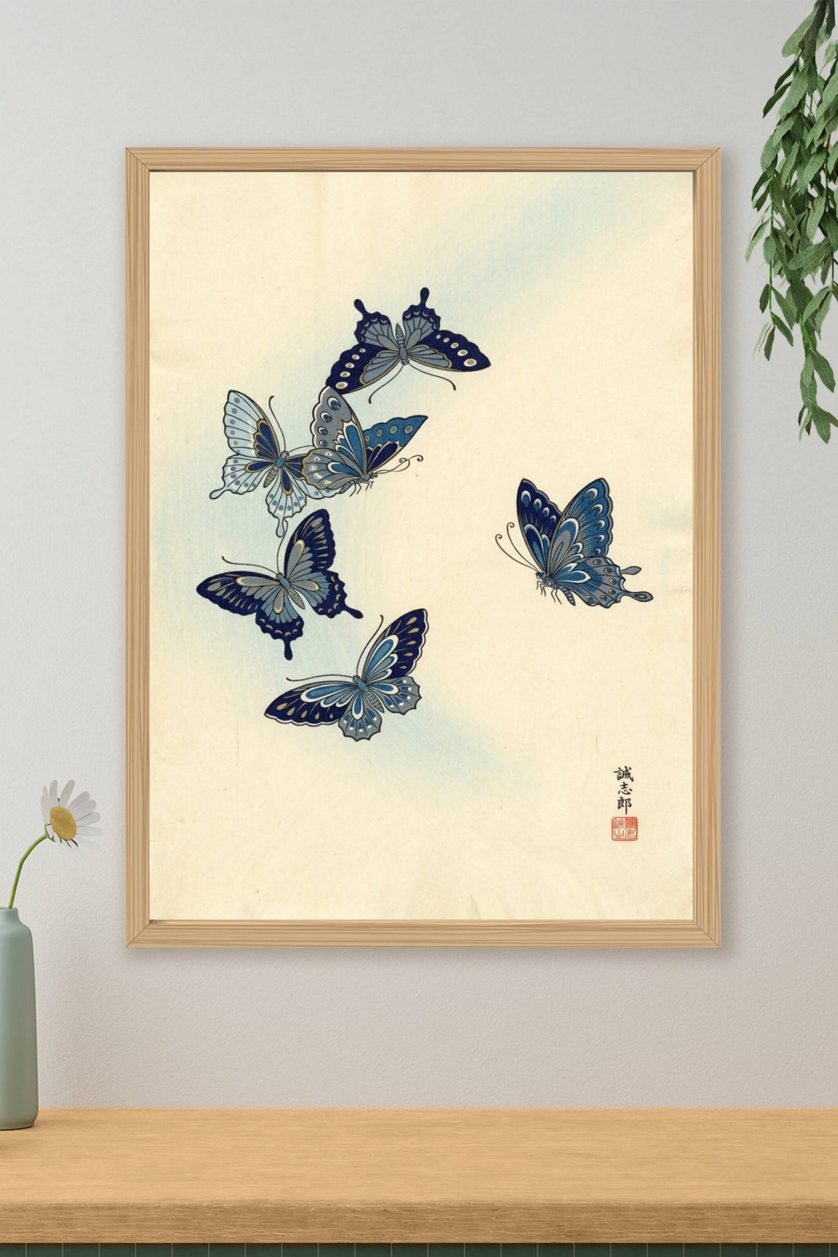 Affiche Papillons bleus, poster art japonais