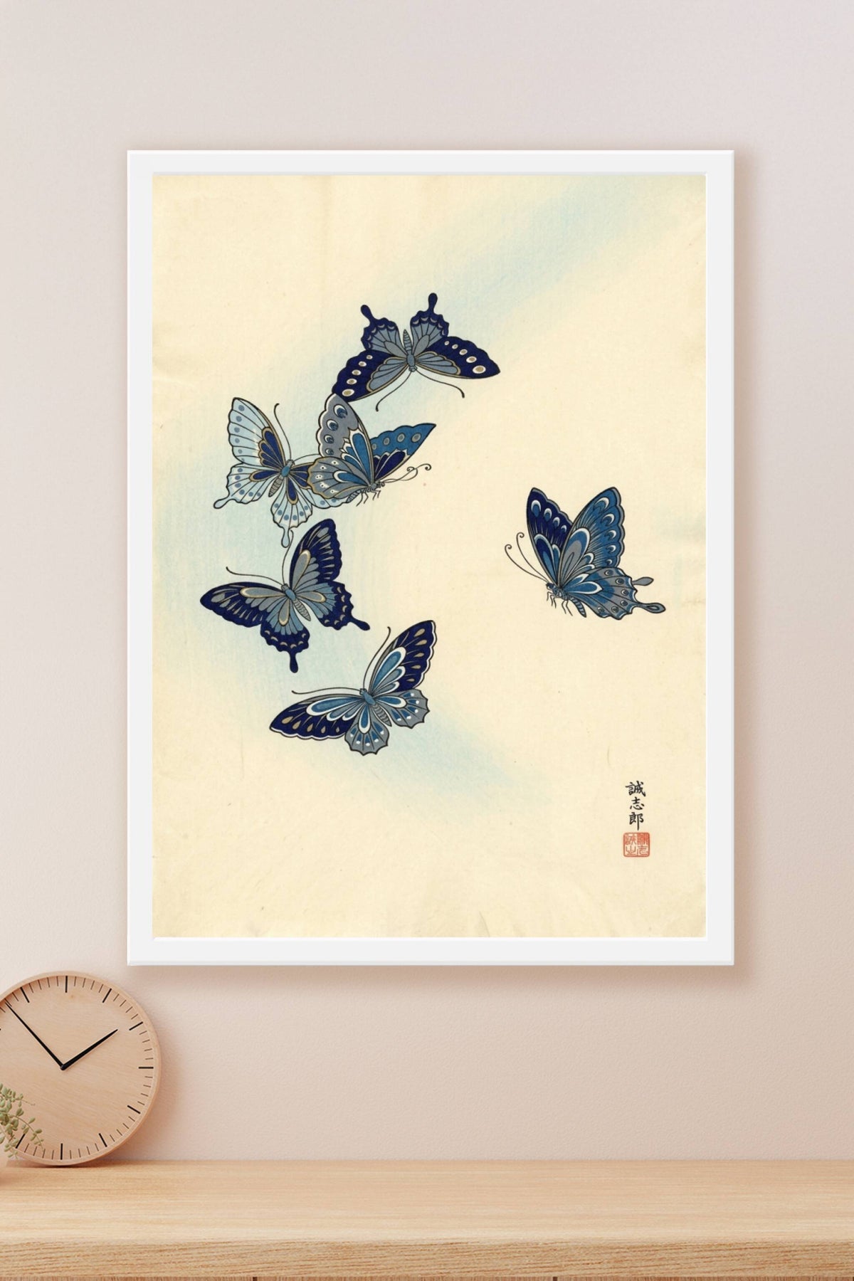 Affiche Papillons bleus, poster art japonais
