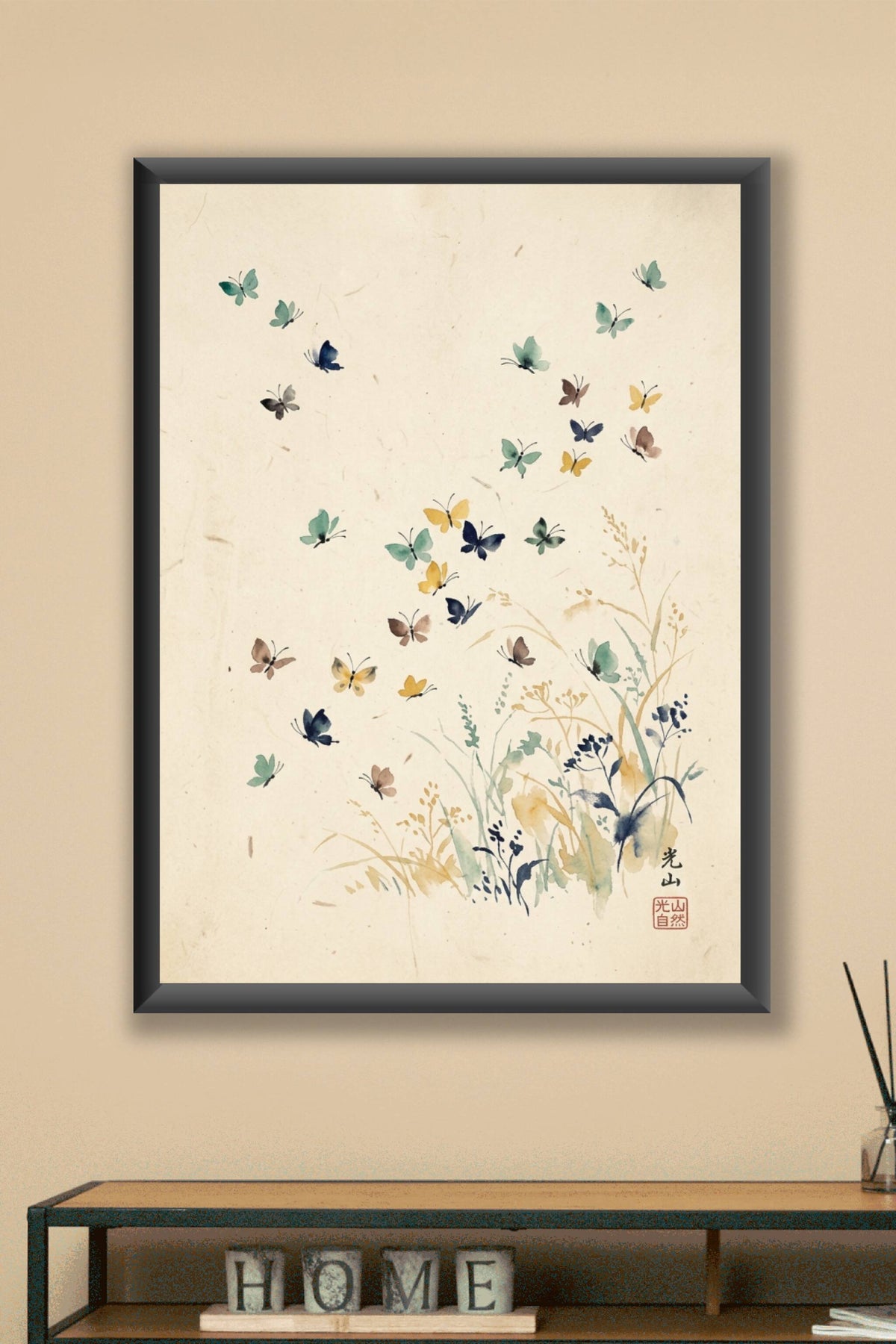 Affiche Papillons Japonais, poster aquarelle