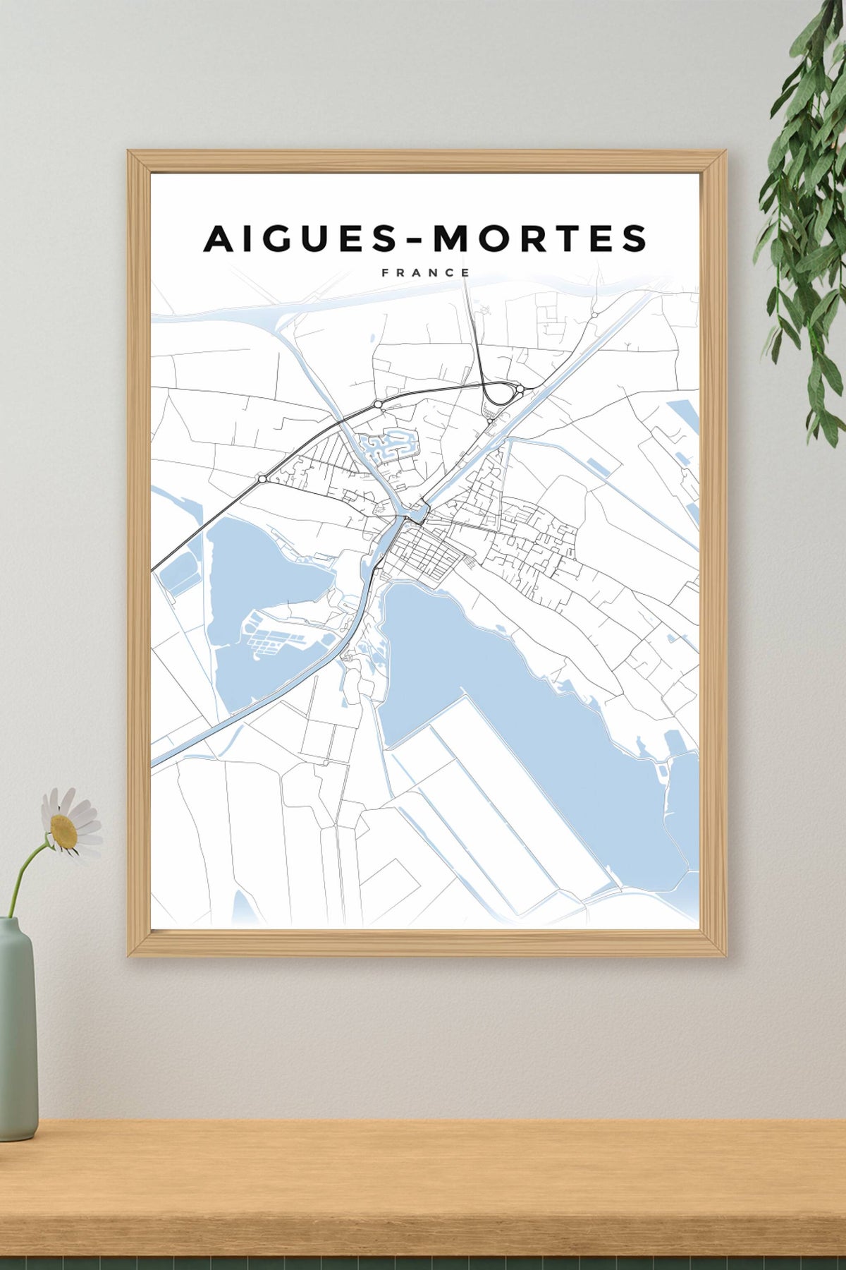 Poster d'Aigues-Mortes, carte des canaux | Afich