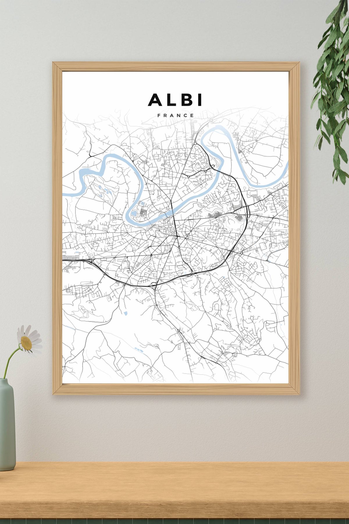 Affiche d'Albi, plan de ville minimaliste | Afich