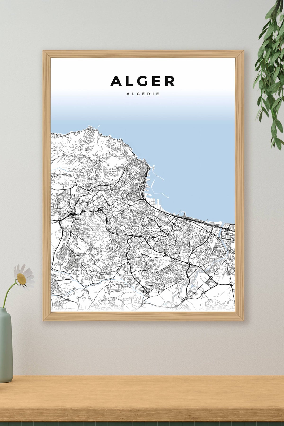 Affiche d'Alger, plan de ville minimaliste | Afich