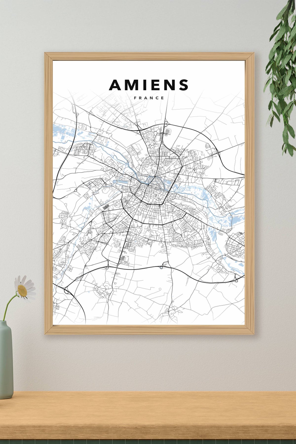 Affiche d'Amiens, plan de ville minimaliste | Afich