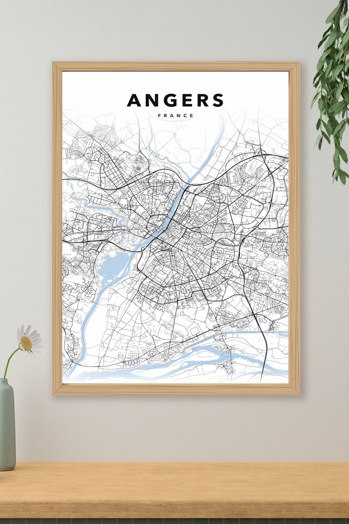 Affiche d'Angers, carte urbaine détaillée | Afich