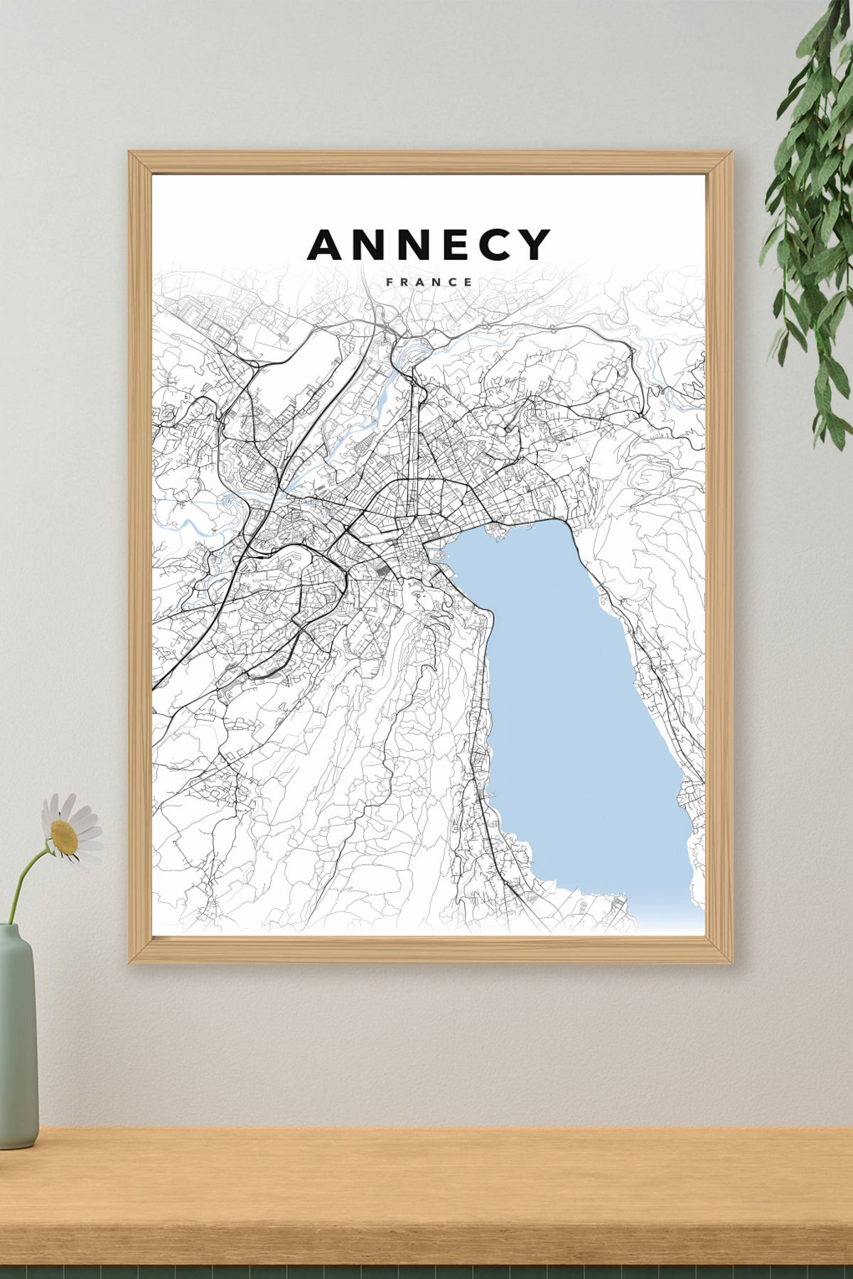 Poster d'Annecy, carte du lac et ville | Afich