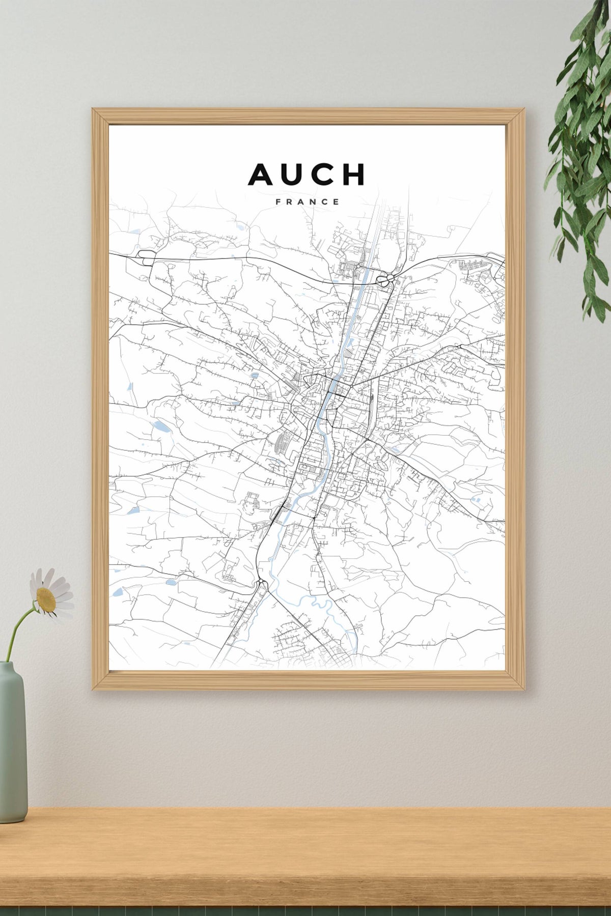 Affiche d'Auch, plan urbain moderne noir et blanc