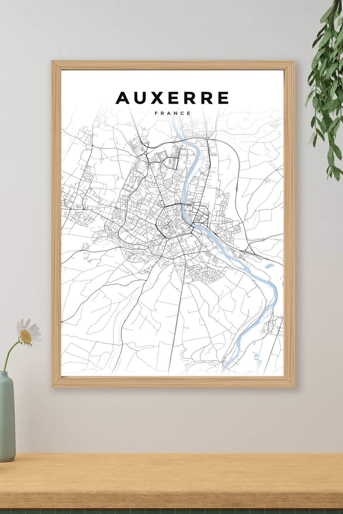 Affiche d'Auxerre, plan de ville minimaliste | Afich