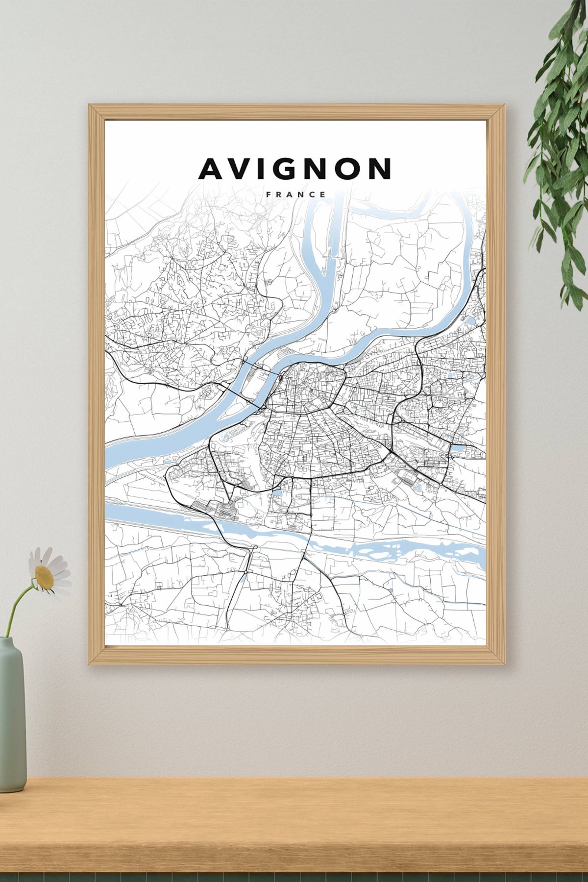Affiche d'Avignon, plan de ville minimaliste | Afich