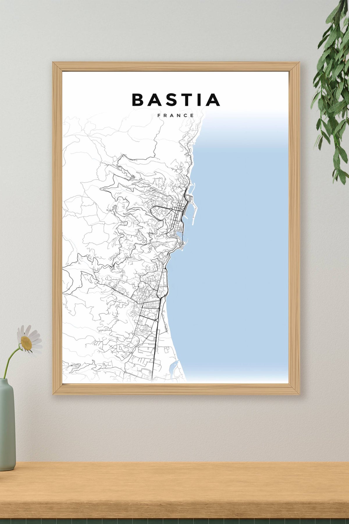 Affiche de Bastia, carte minimaliste | Afich
