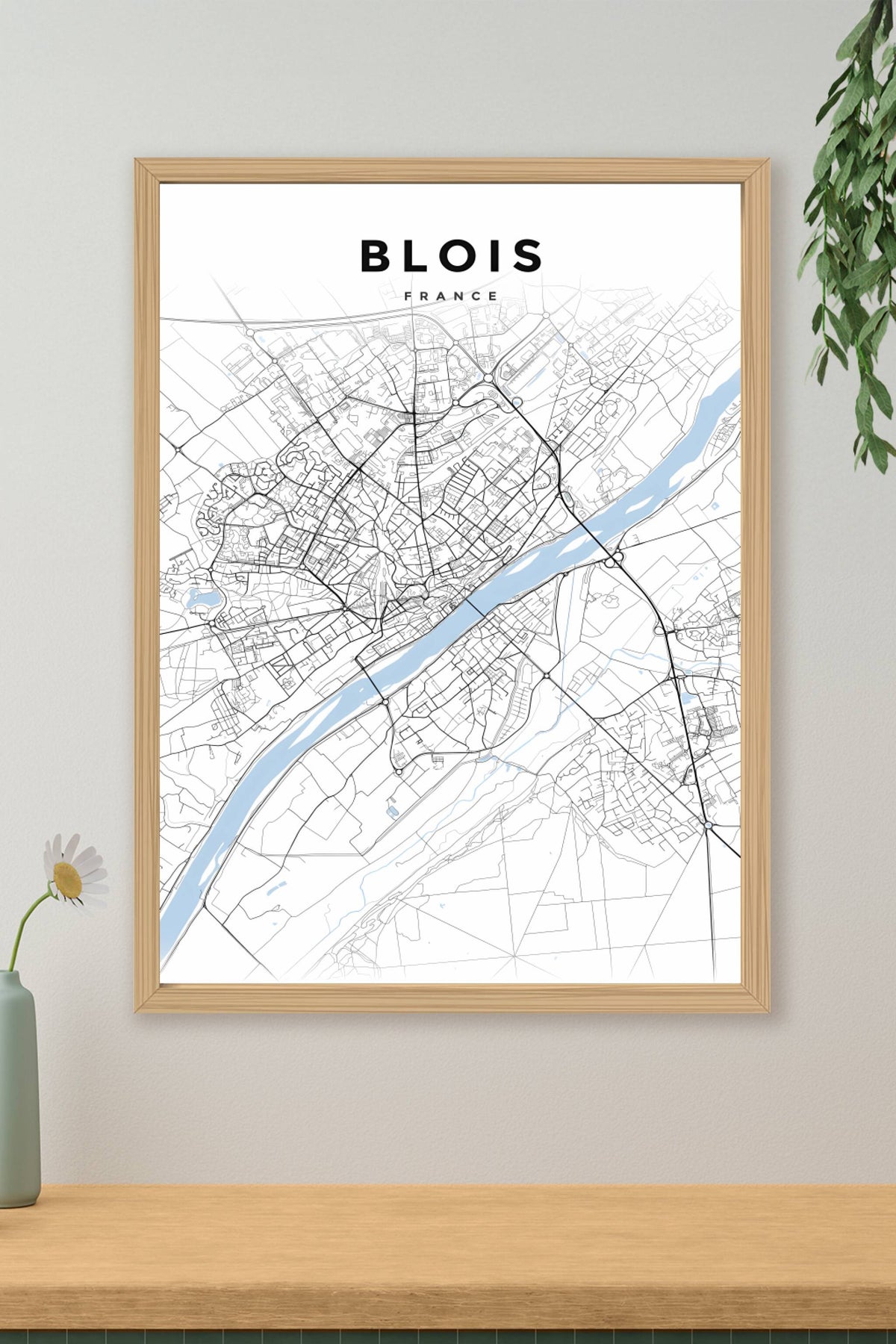 Affiche Blois, plan de ville minimaliste | Afich