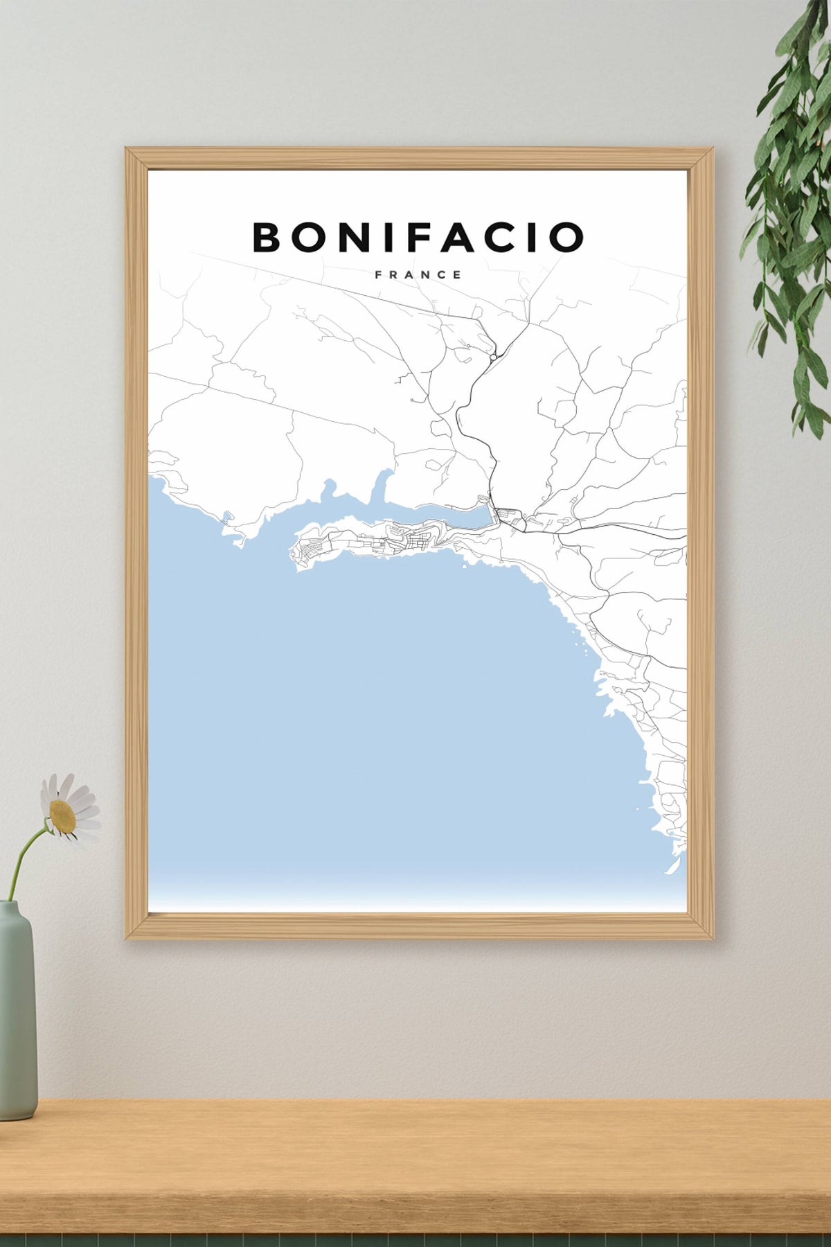 Affiche de Bonifacio, plan de ville minimaliste