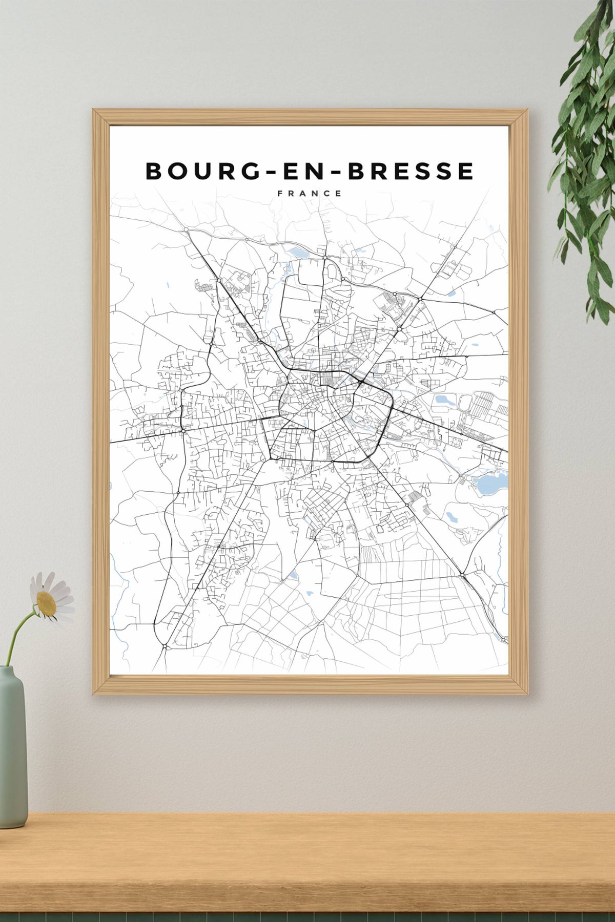 Affiche Bourg-en-Bresse, poster plan minimaliste